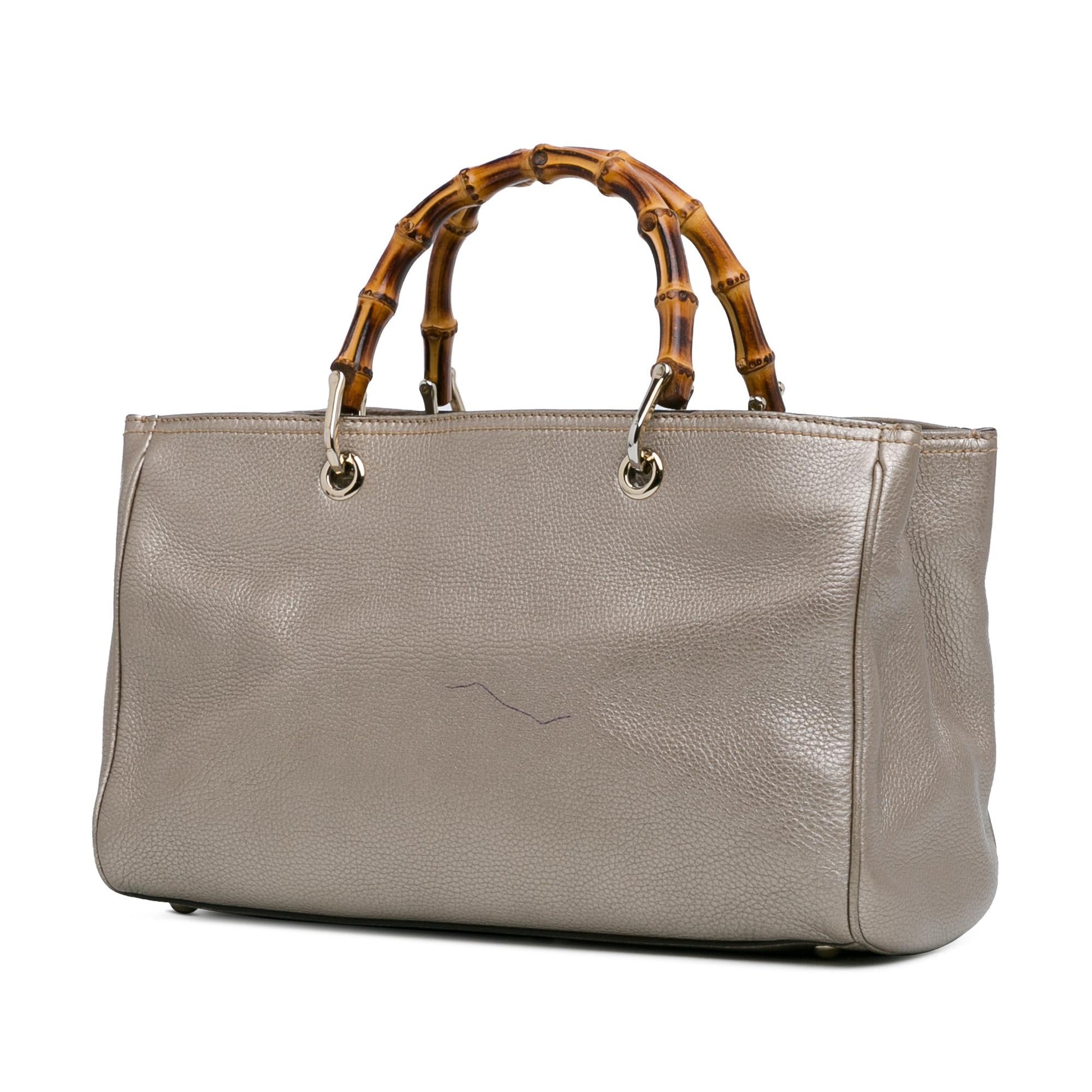 Gucci Bamboo Shopper SHG-Z5WtXN Leather Calf Silver Medium Satchel Bag