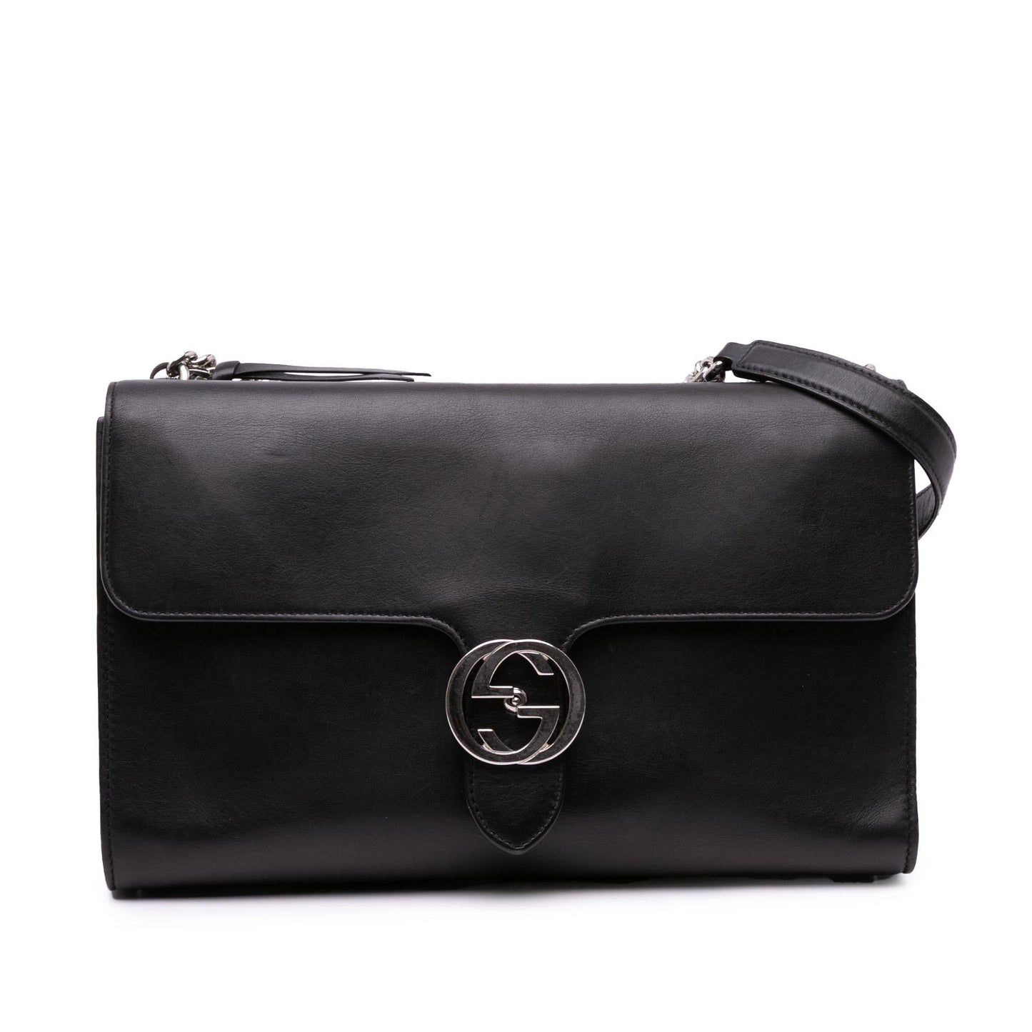 Gucci Dollar Interlocking G Leather Calf Black Medium Crossbody Bag G Crossbody