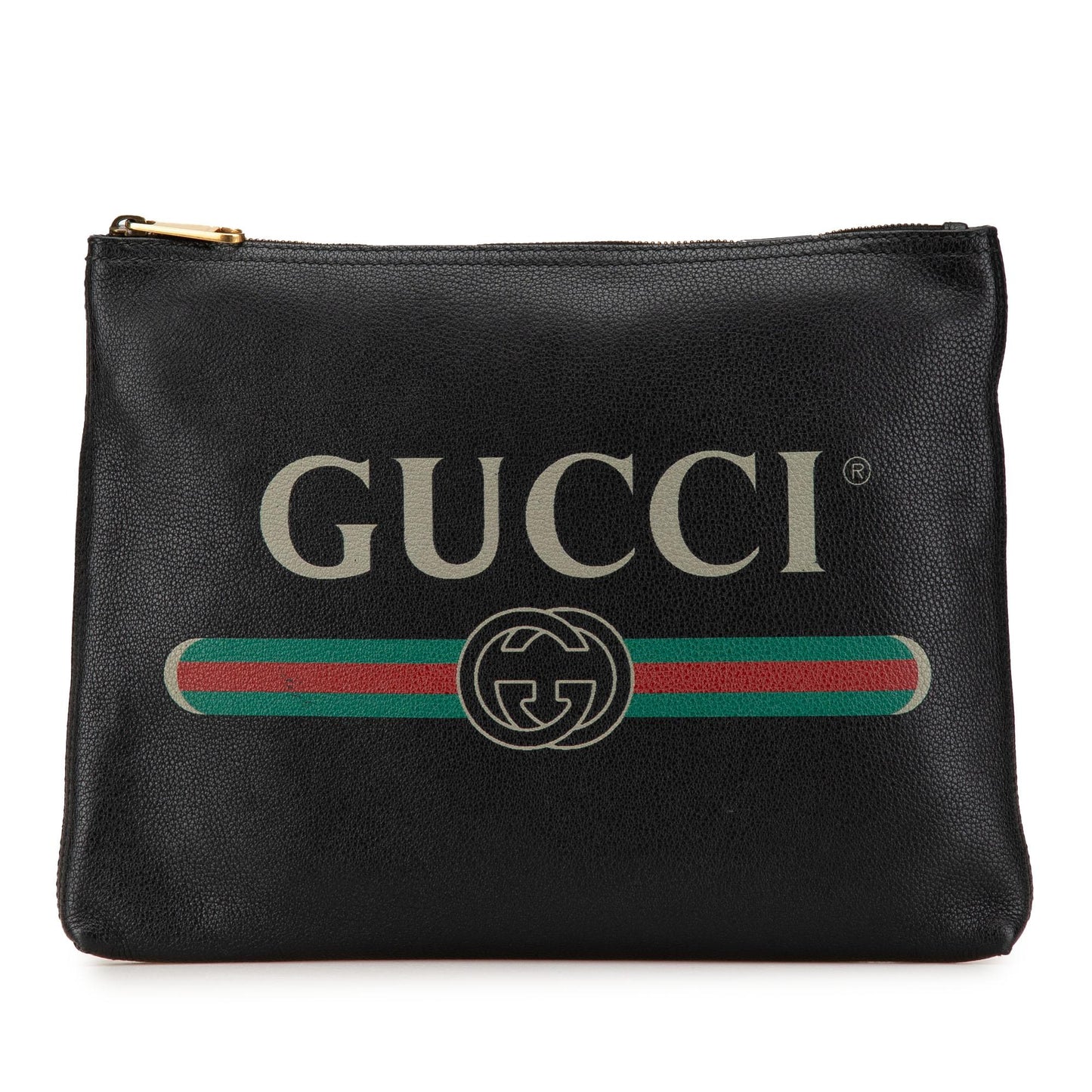 Gucci Logo Portfolio Leather Calf Black Medium Clutch Bag