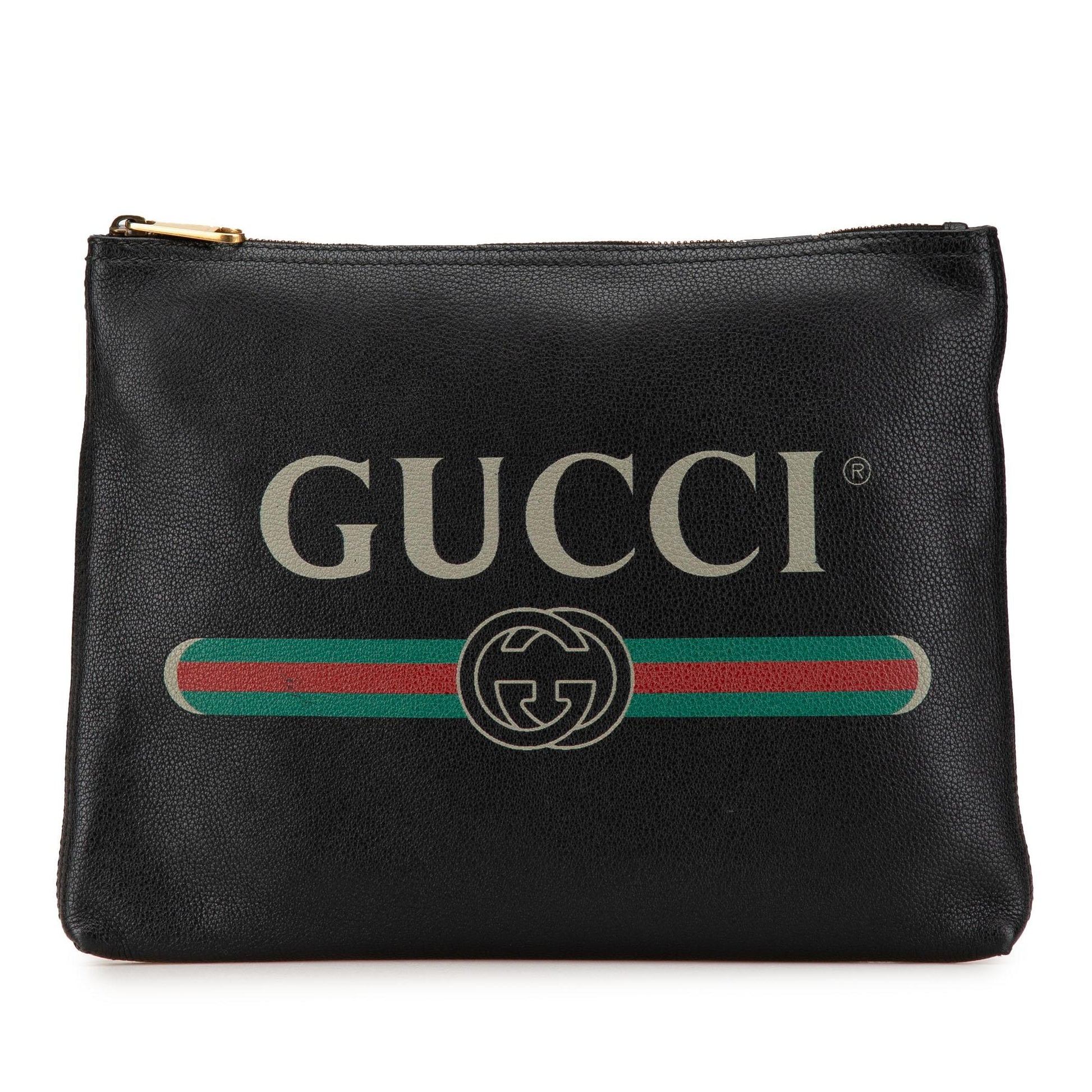 Gucci Logo Portfolio Leather Calf Black Medium Clutch Bag