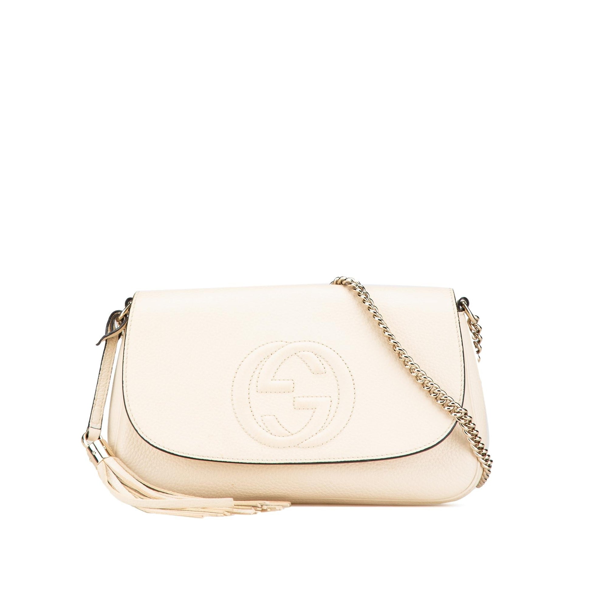 Gucci Soho Chain Flap Leather Calf White Medium Crossbody Bag