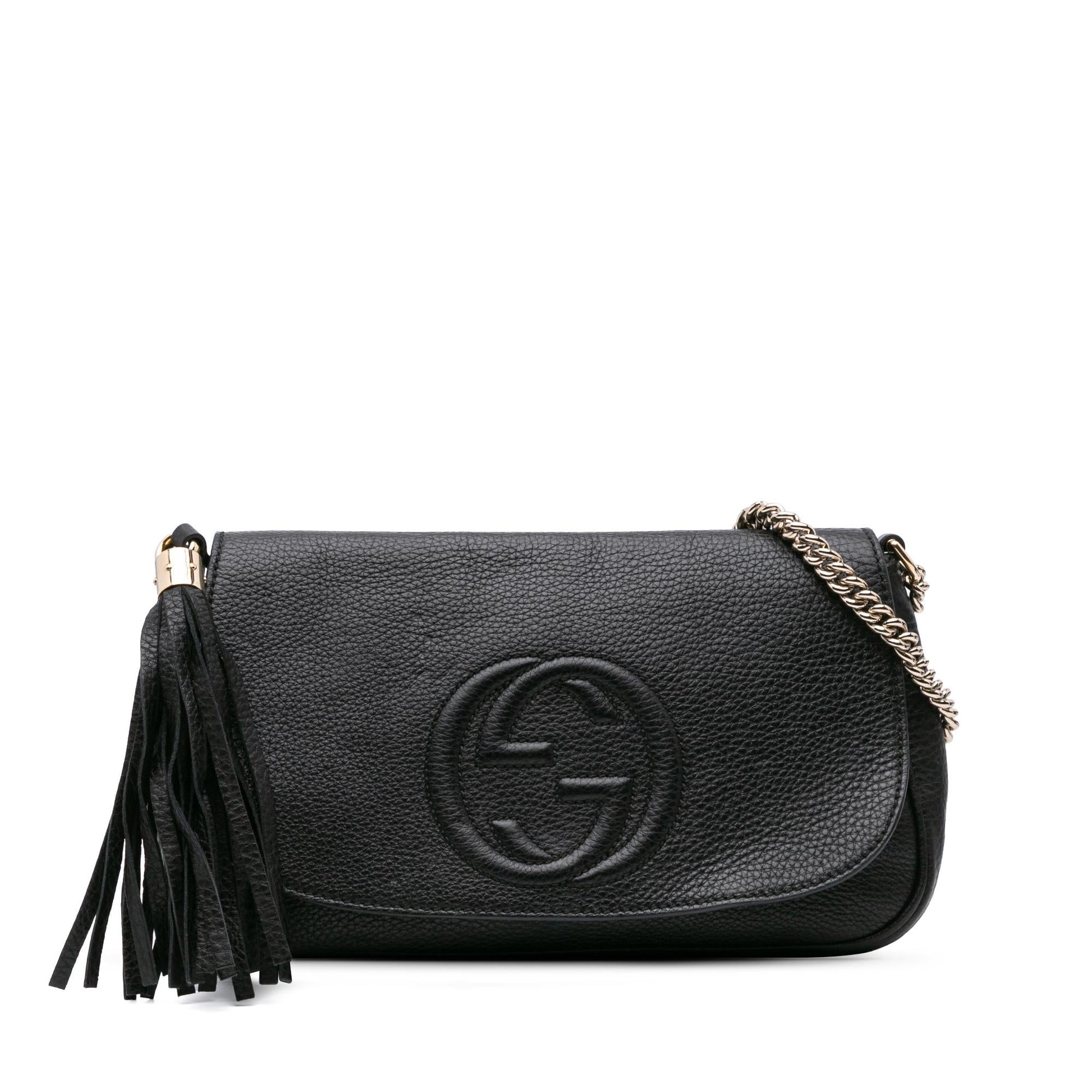 Gucci Soho Chain Flap Leather Calf Black Medium Crossbody Bag