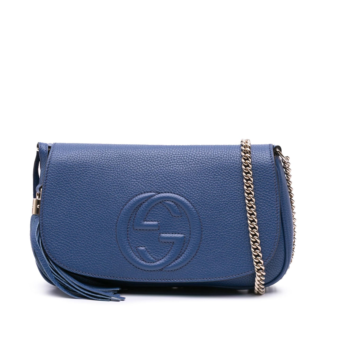 Gucci Soho Chain Flap Leather Calf Blue Medium Crossbody Bag