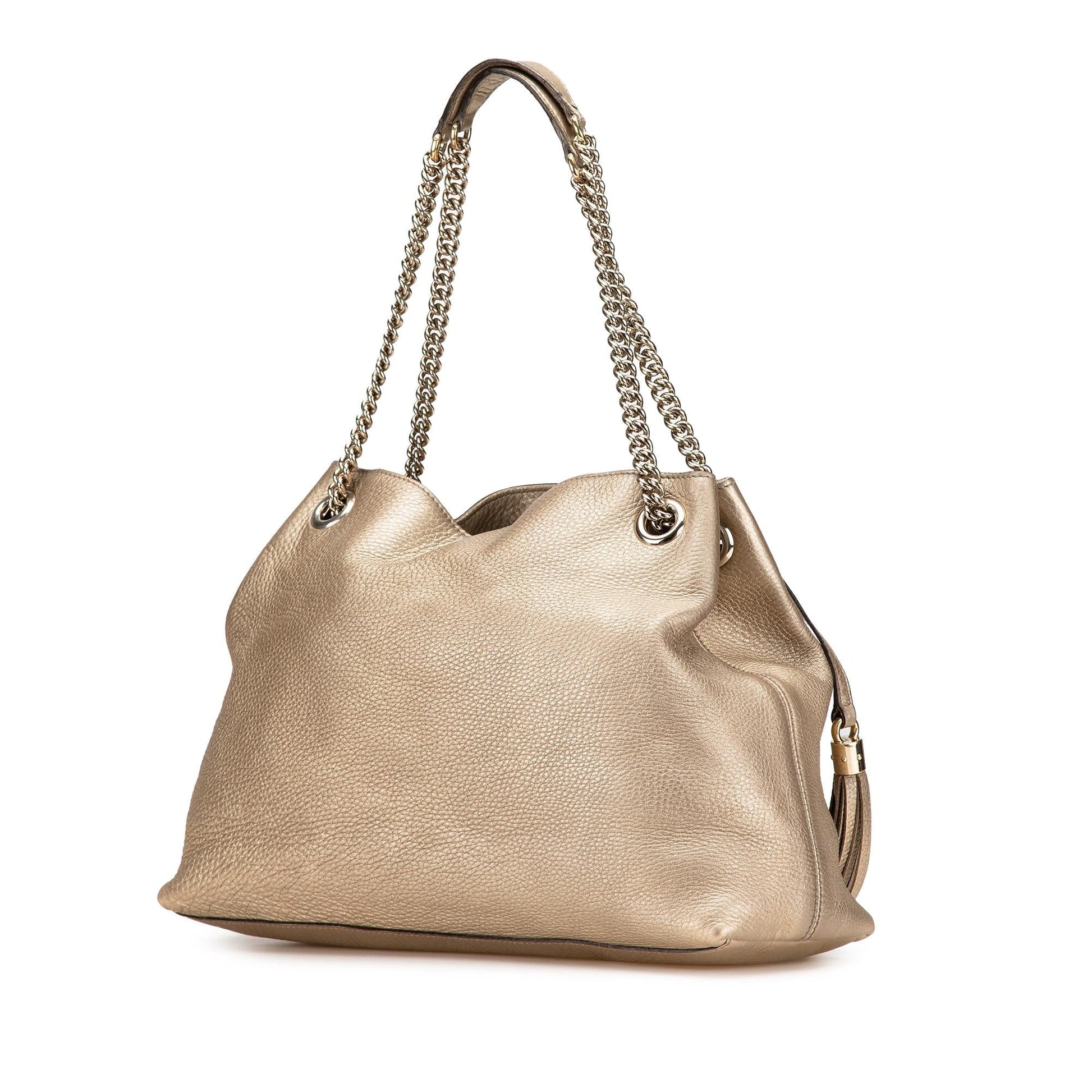 Gucci Soho Chain Leather Calf Gold Medium Tote Bag Chain Tote