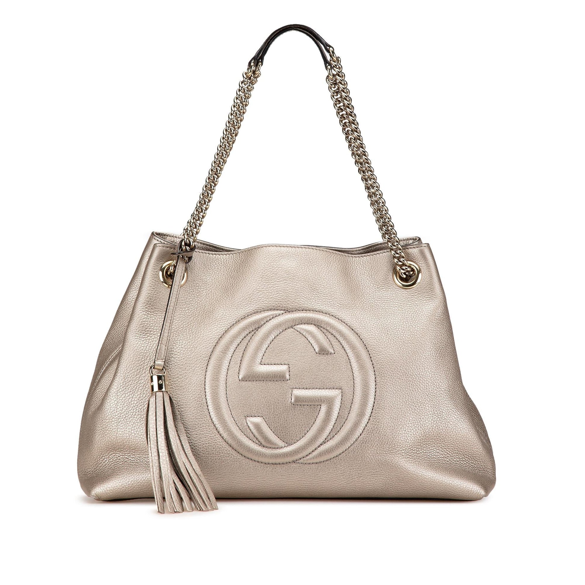 Gucci Soho Chain Leather Calf Silver Medium Tote Bag