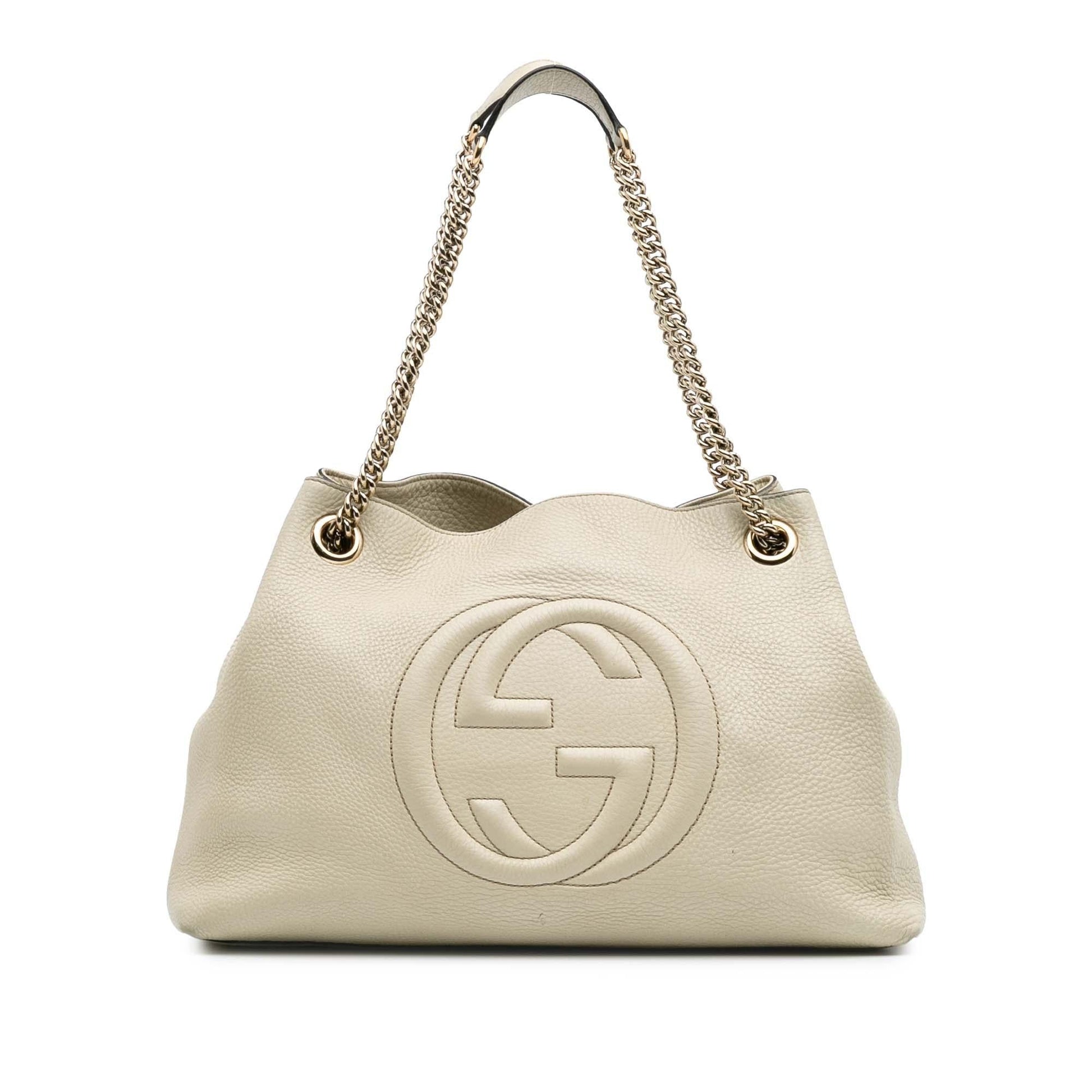 Gucci Soho Chain Leather Calf White Medium Shoulder Bag Tote 8