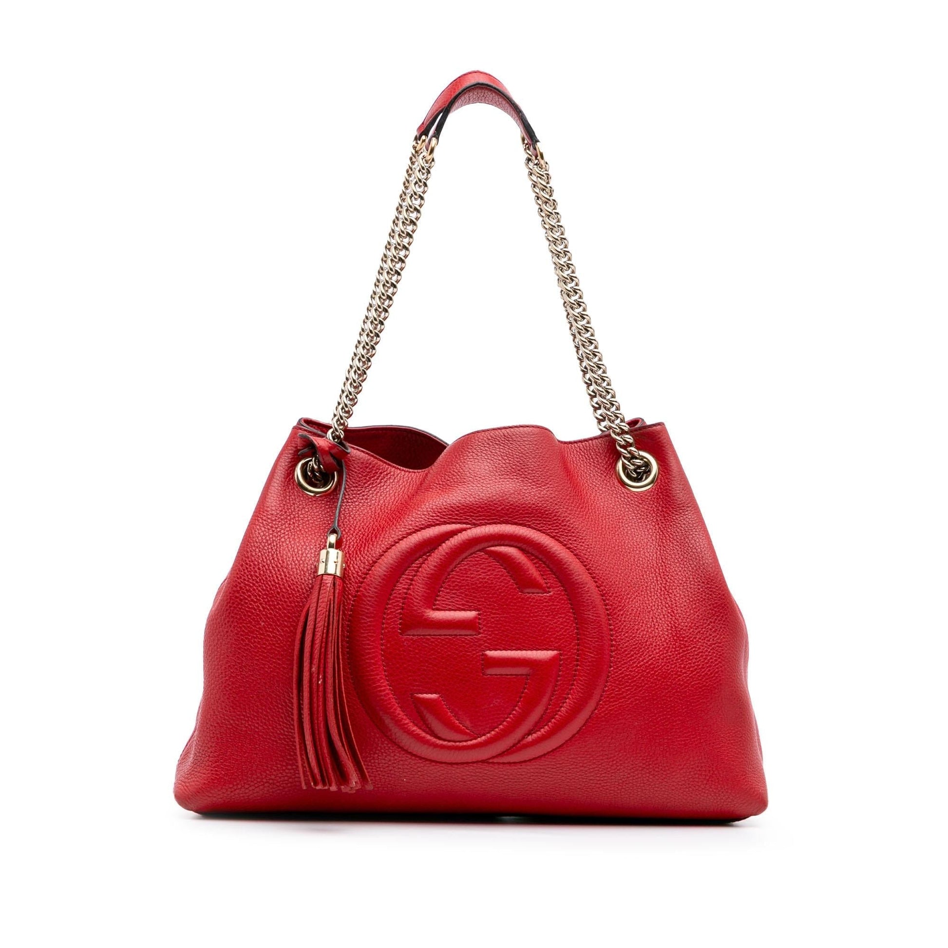 Gucci Soho Chain Leather Calf Red Medium Tote Bag