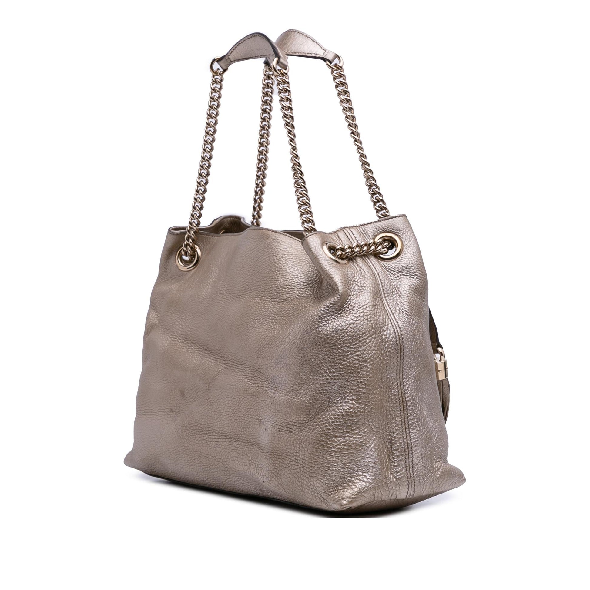 Gucci Soho Chain Leather Calf Gold Medium Tote Bag Tote 17