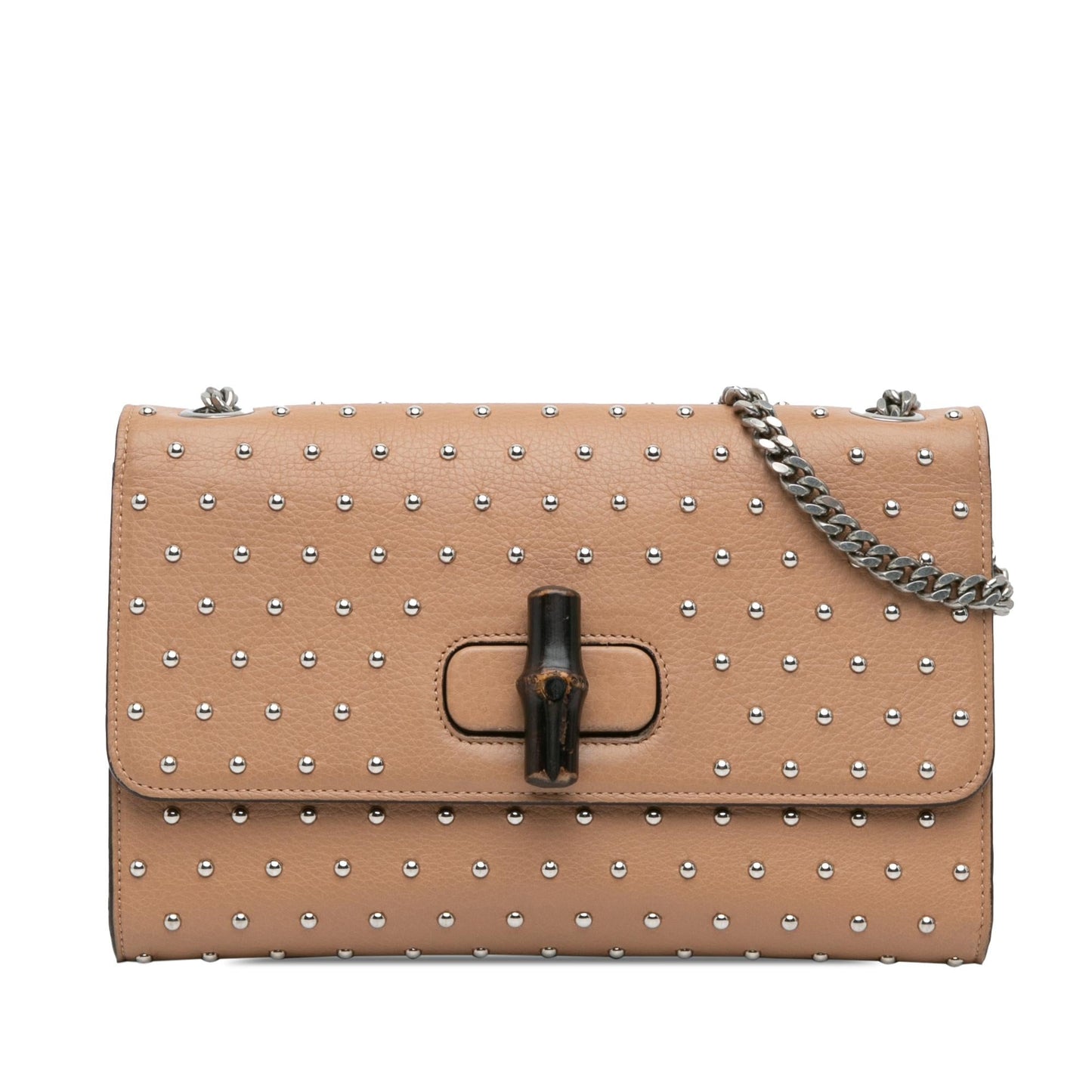 Gucci Studded Miss Bamboo Leather Calf Brown Medium Crossbody Bag Bamboo Crossbody