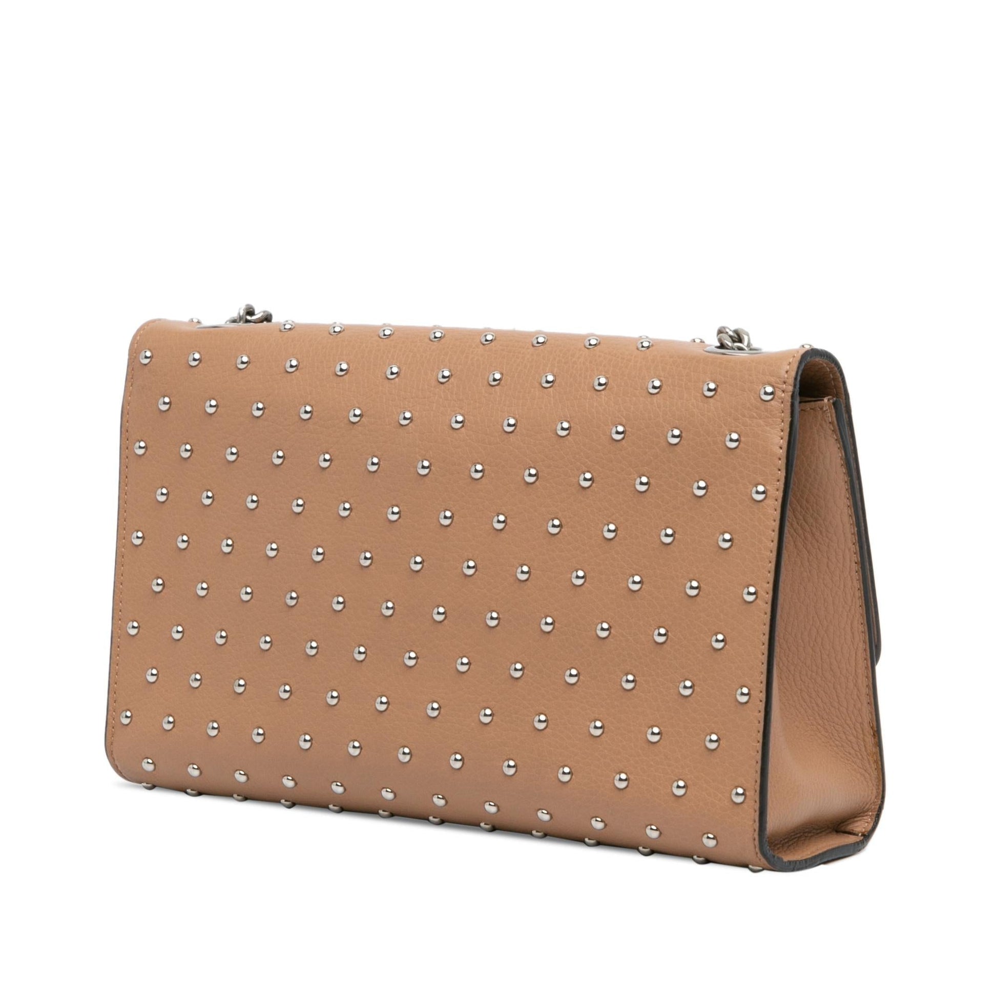 Gucci Studded Miss Bamboo Leather Calf Brown Medium Crossbody Bag Bamboo Crossbody
