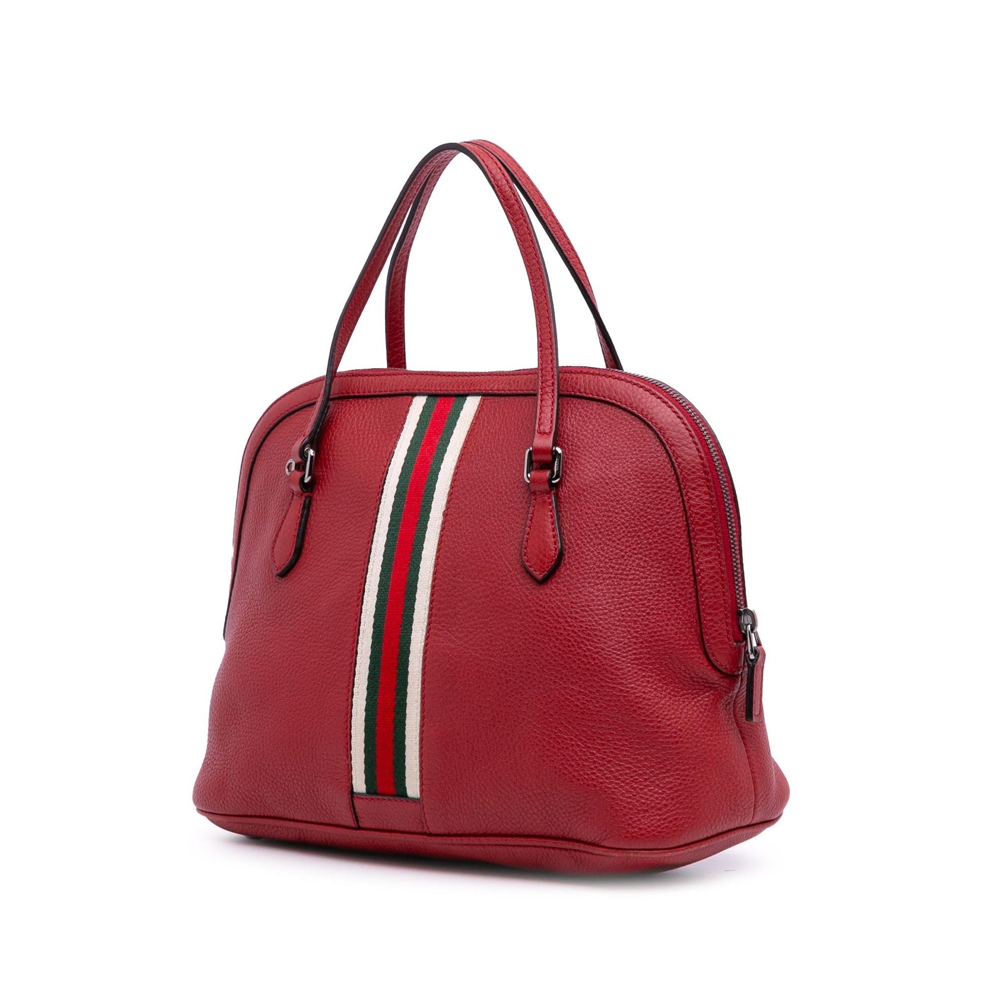 Gucci Web Dome Leather Calf Red Medium Satchel Bag