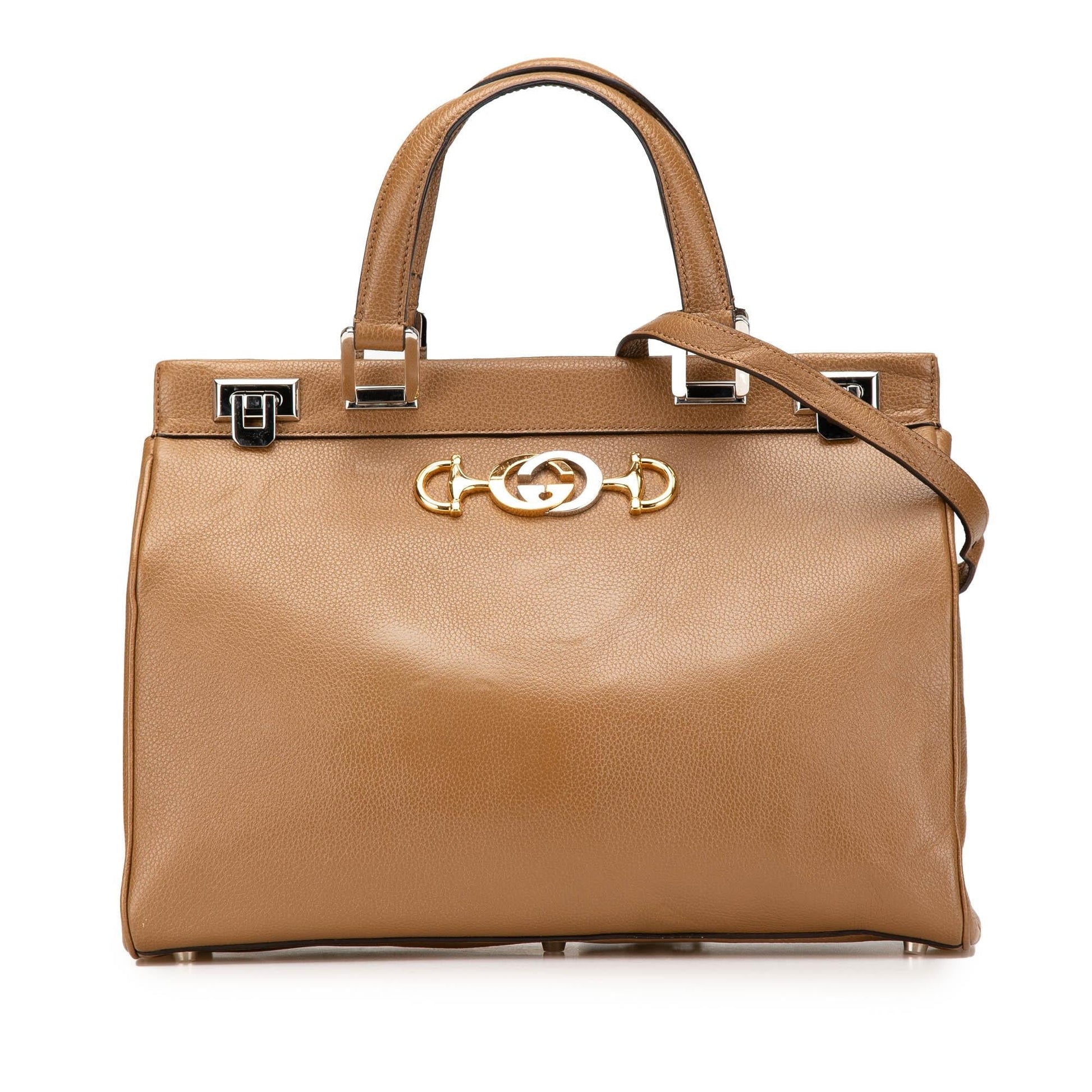 Gucci Zumi Top Handle Leather Calf Brown Medium Satchel Bag Handle Bag