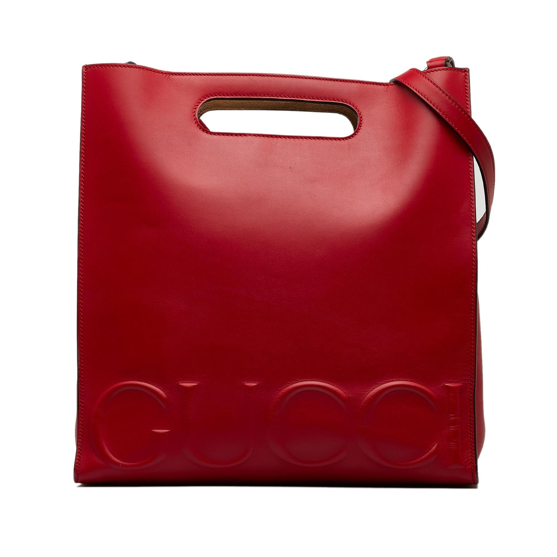 Gucci Embossed XL SHG-jnSovi Calf Red Medium Logo Tote Bag
