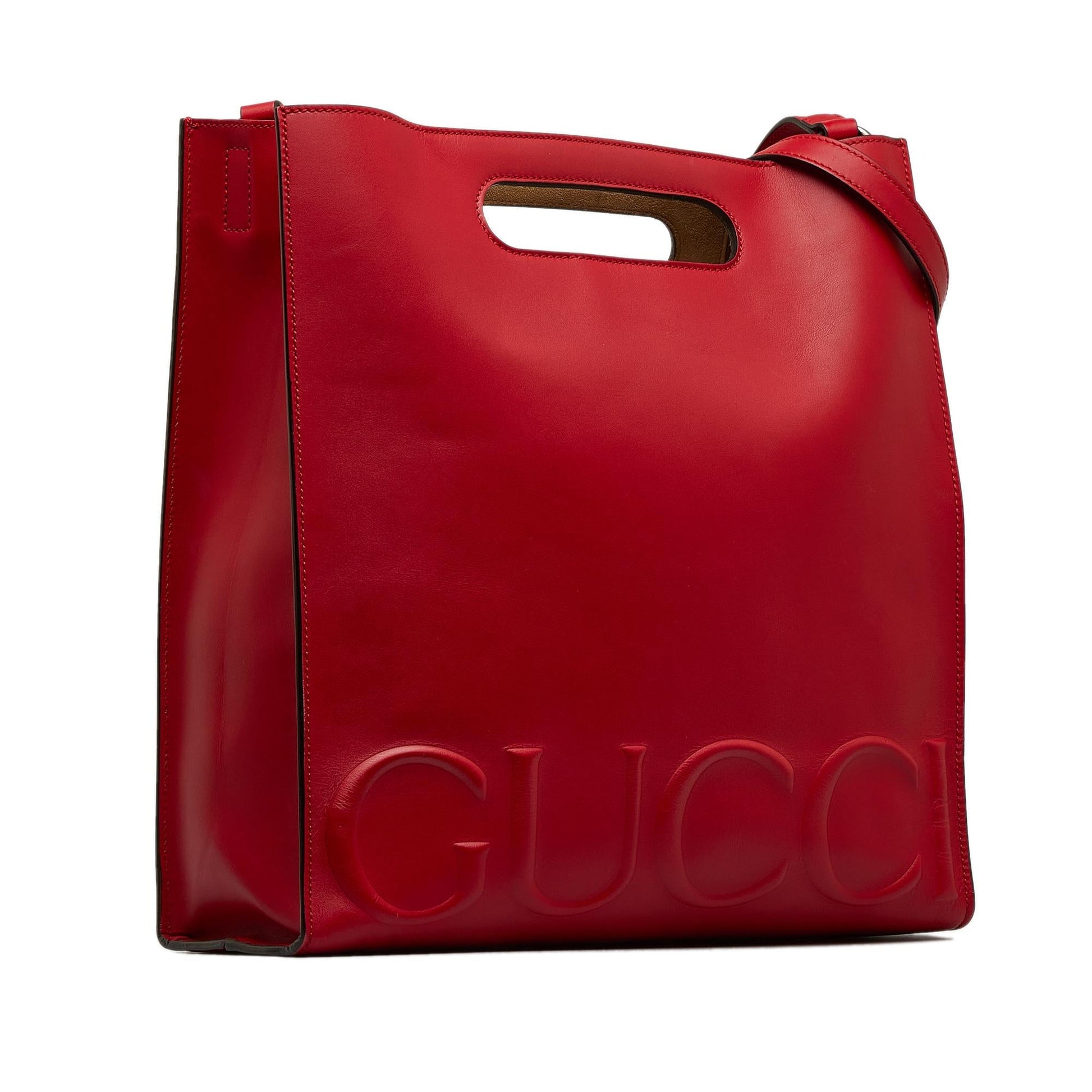 Gucci Embossed XL SHG-jnSovi Calf Red Medium Logo Tote Bag