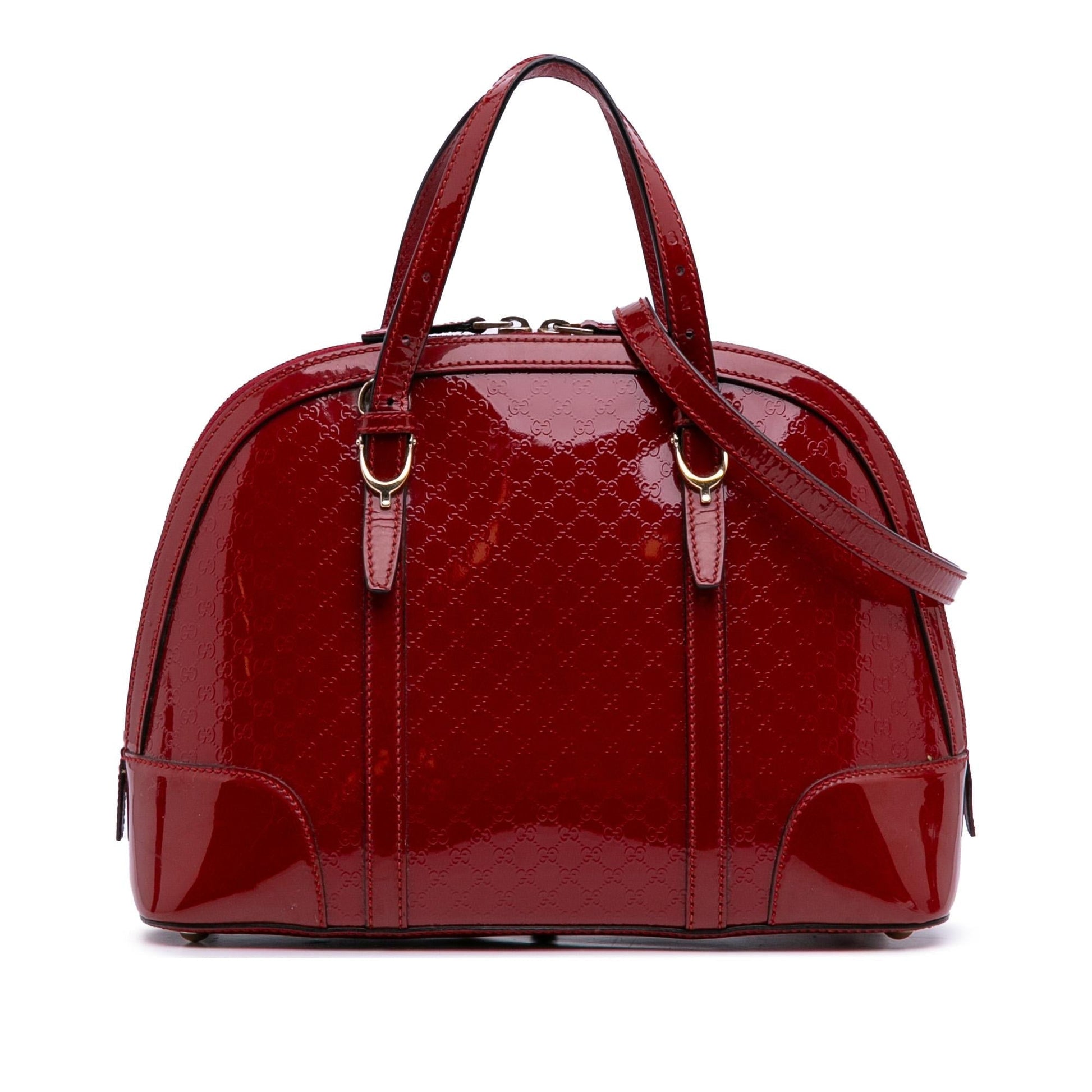 Gucci Microguccissima Nice Dome Leather Patent Red Medium Satchel Bag