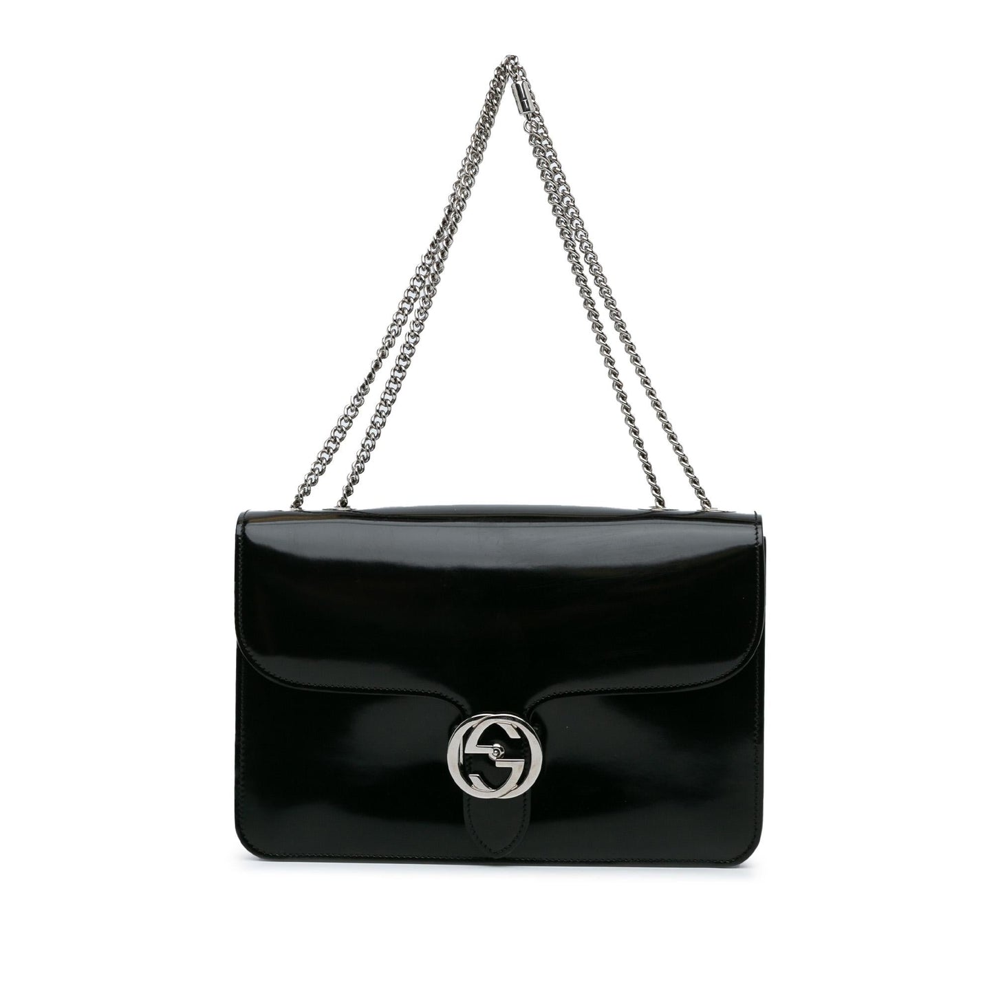 Gucci Dollar Interlocking G SHG-1j0vxX Leather Patent Black Medium Crossbody Bag