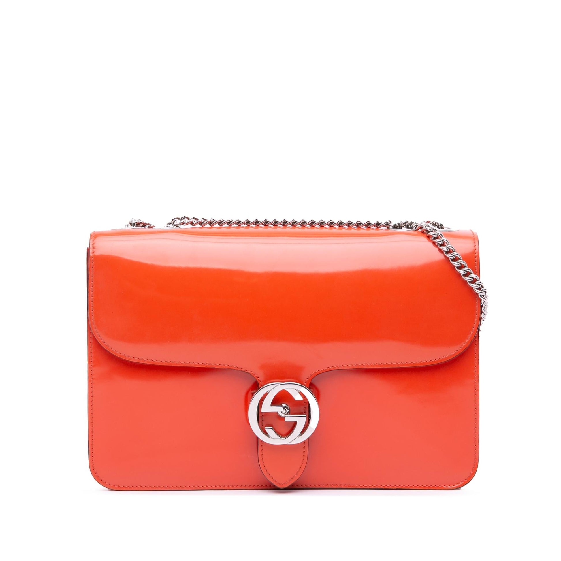 Gucci Dollar Interlocking G Leather Patent Orange Medium Crossbody Bag Crossbody 1