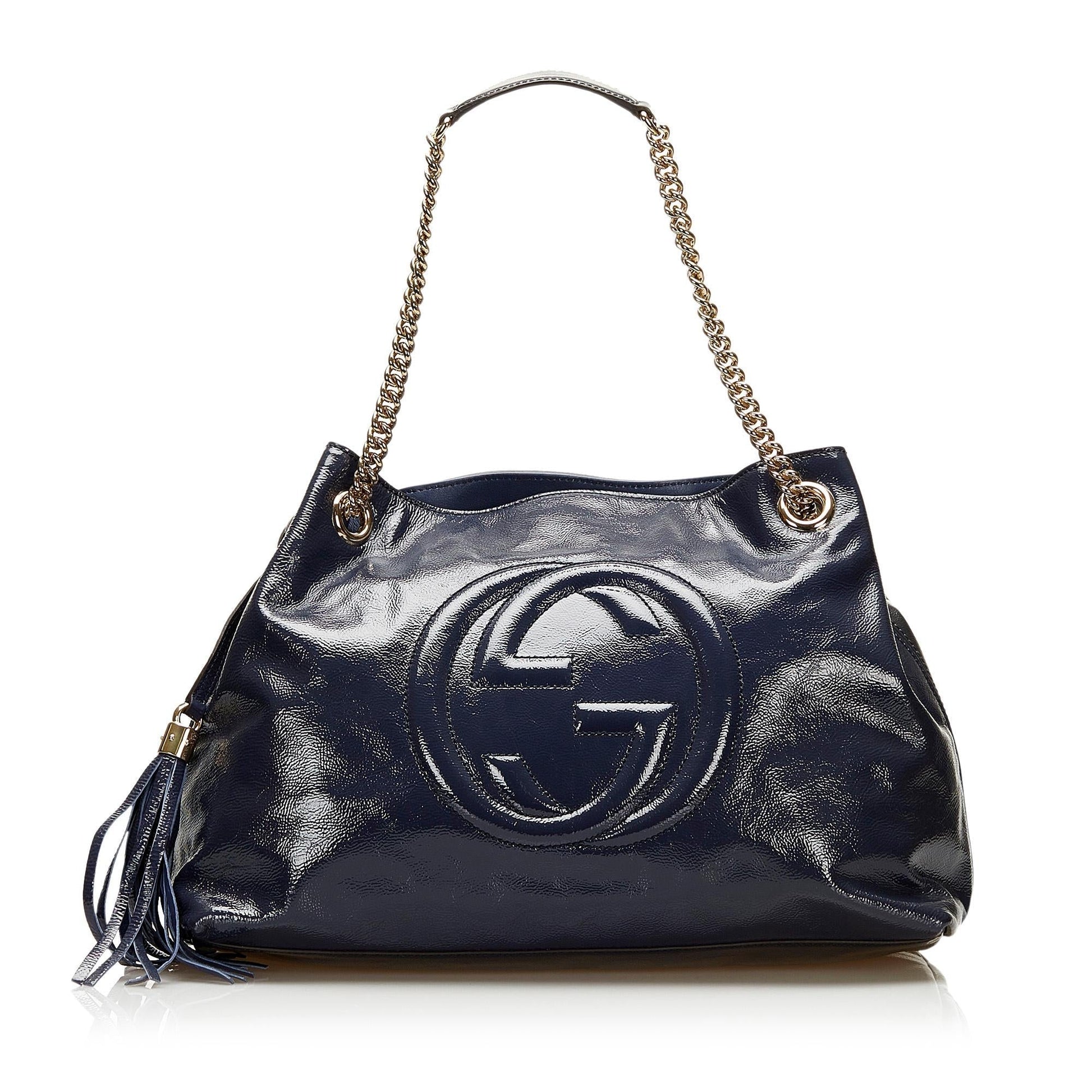 Gucci Soho Chain SHG-6iuy6S Leather Patent Blue Medium Tote Bag
