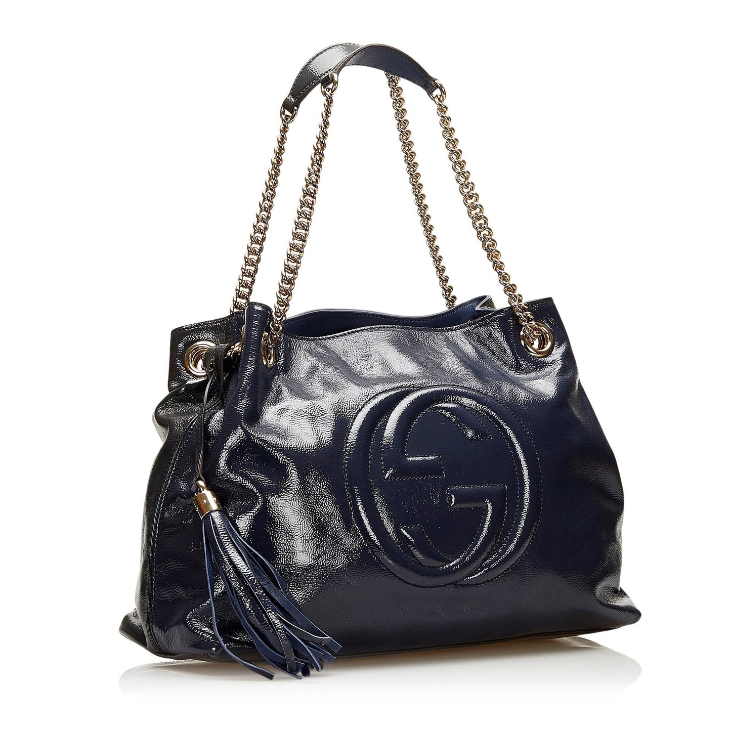 Gucci Soho Chain SHG-6iuy6S Leather Patent Blue Medium Tote Bag