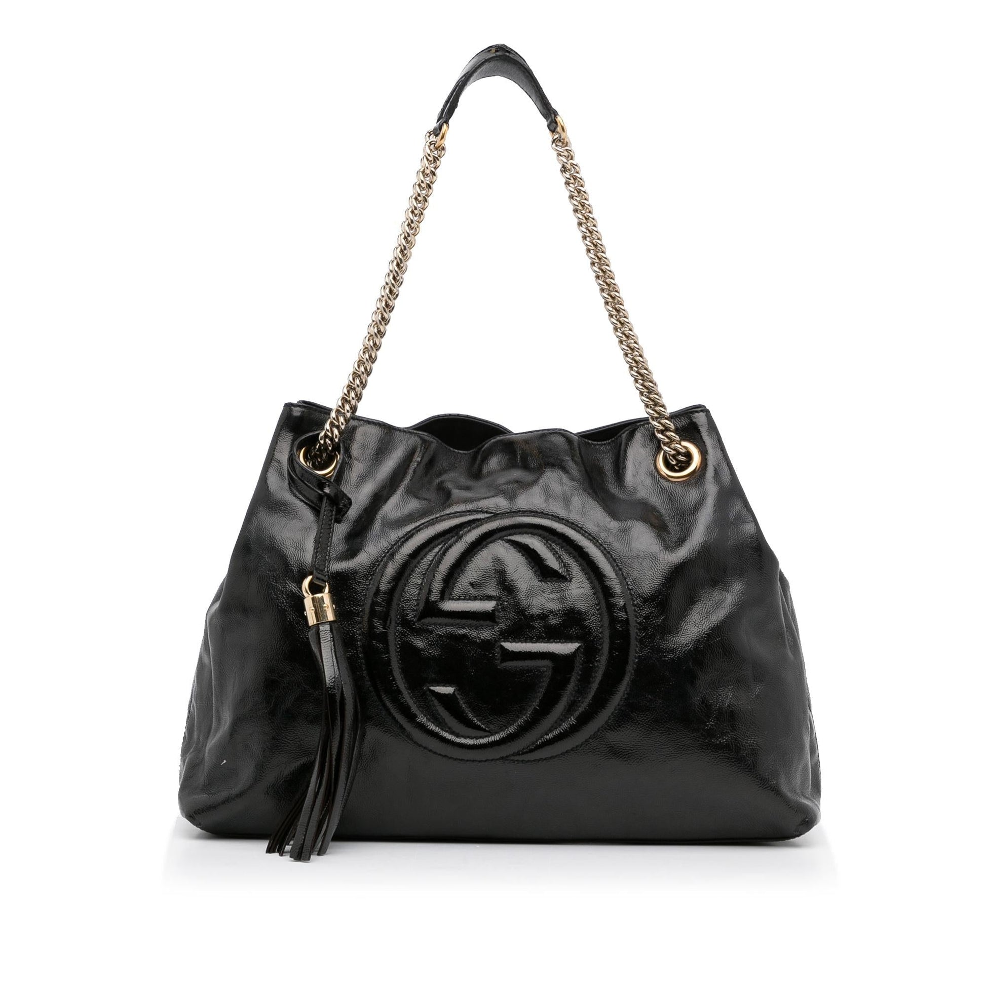 Gucci Soho Chain SHG-skULqA Leather Patent Black Medium Tote Bag