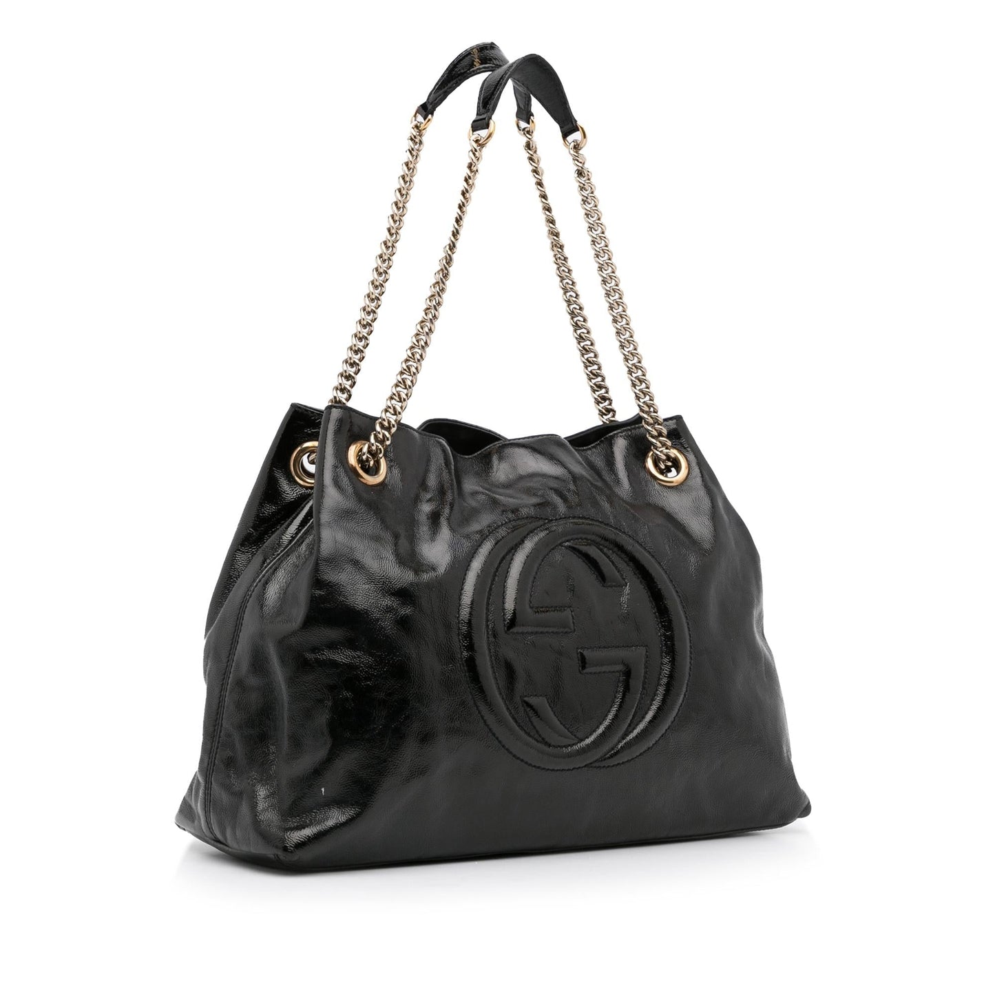 Gucci Soho Chain SHG-skULqA Leather Patent Black Medium Tote Bag