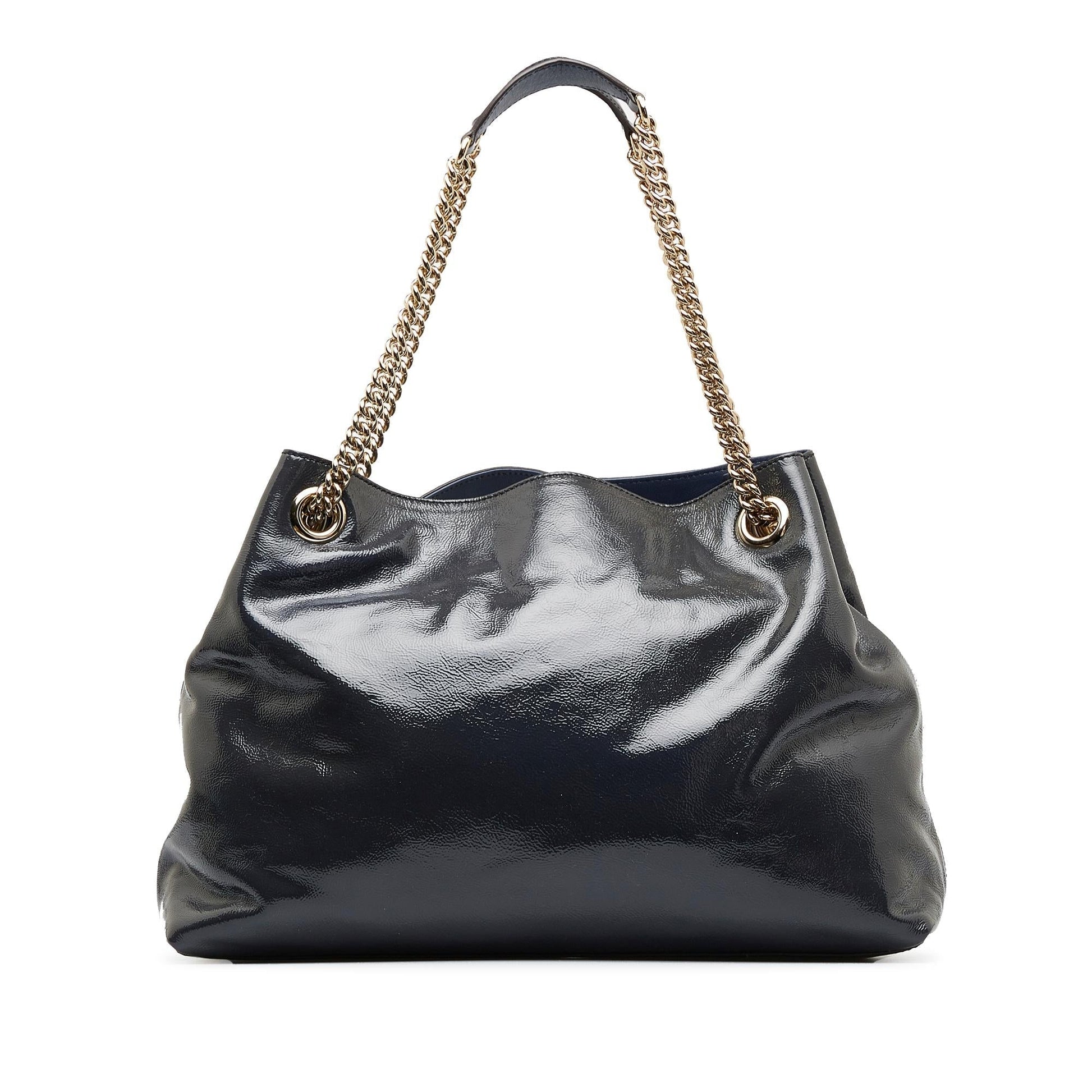 Gucci Soho Chain SHG-66oqjn Leather Patent Blue Medium Tote Bag