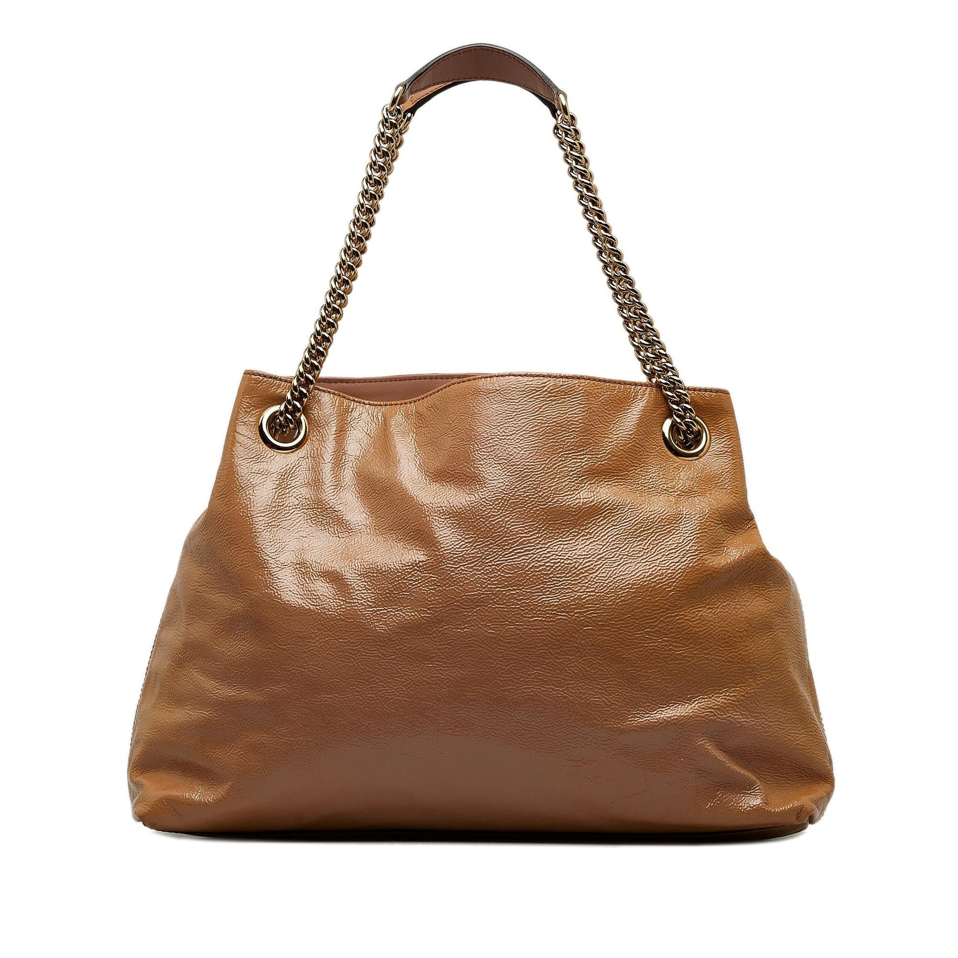 Gucci Soho Chain SHG-YIWtty Leather Patent Brown Medium Tote Bag