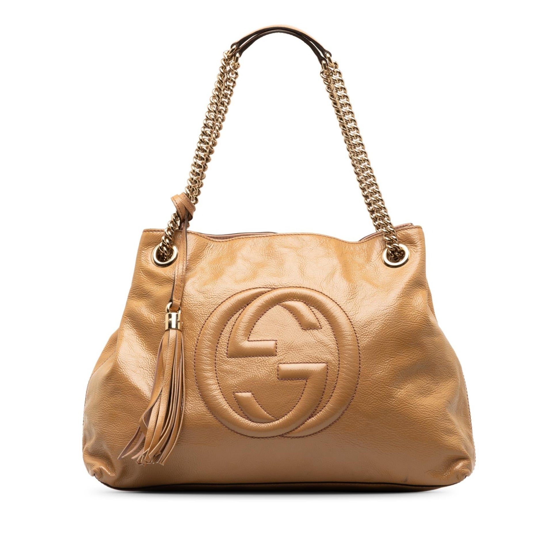 Gucci Soho Chain SHG-jrt6iJ Leather Patent Brown Medium Tote Bag