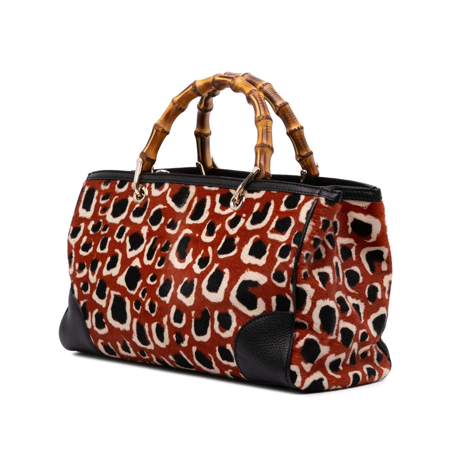 Gucci Pony Hair Bamboo Shopper Calf Red Medium Satchel Bag