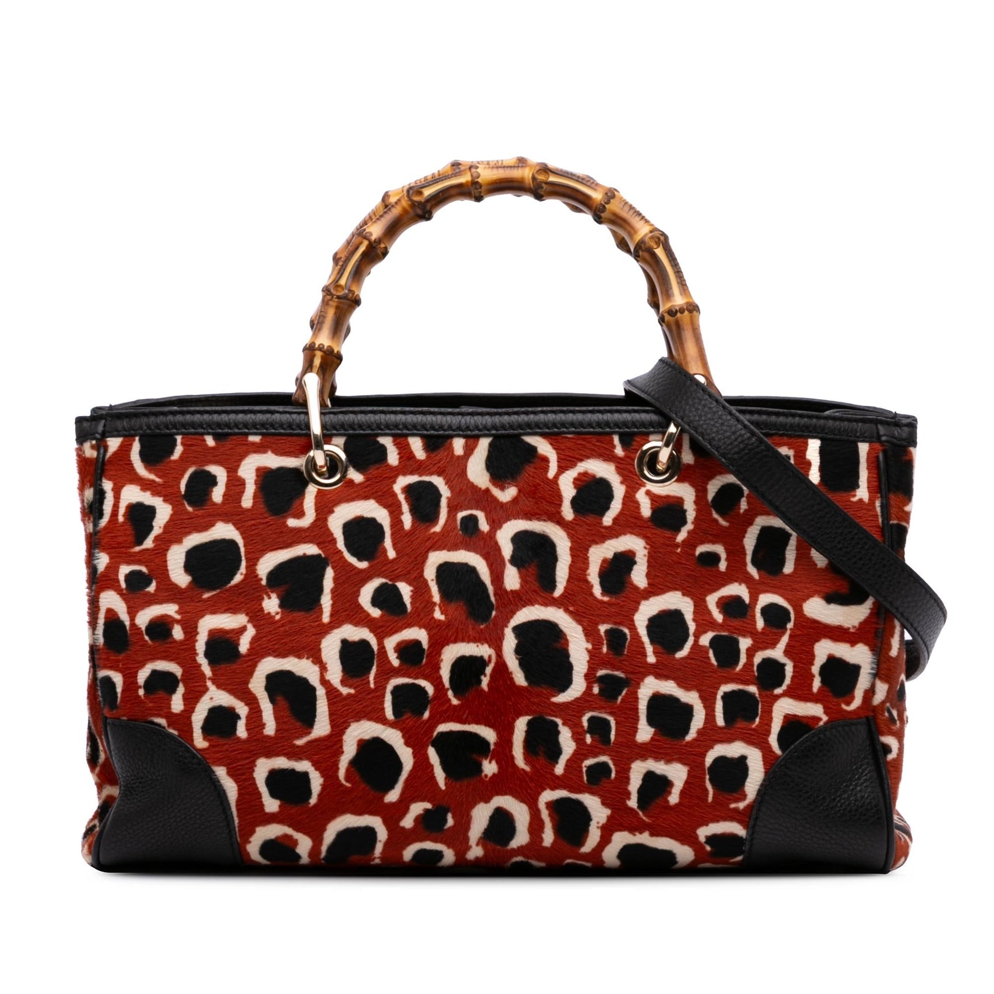 Gucci Pony Hair Bamboo Shopper Calf Red Medium Satchel Bag Satchel 1