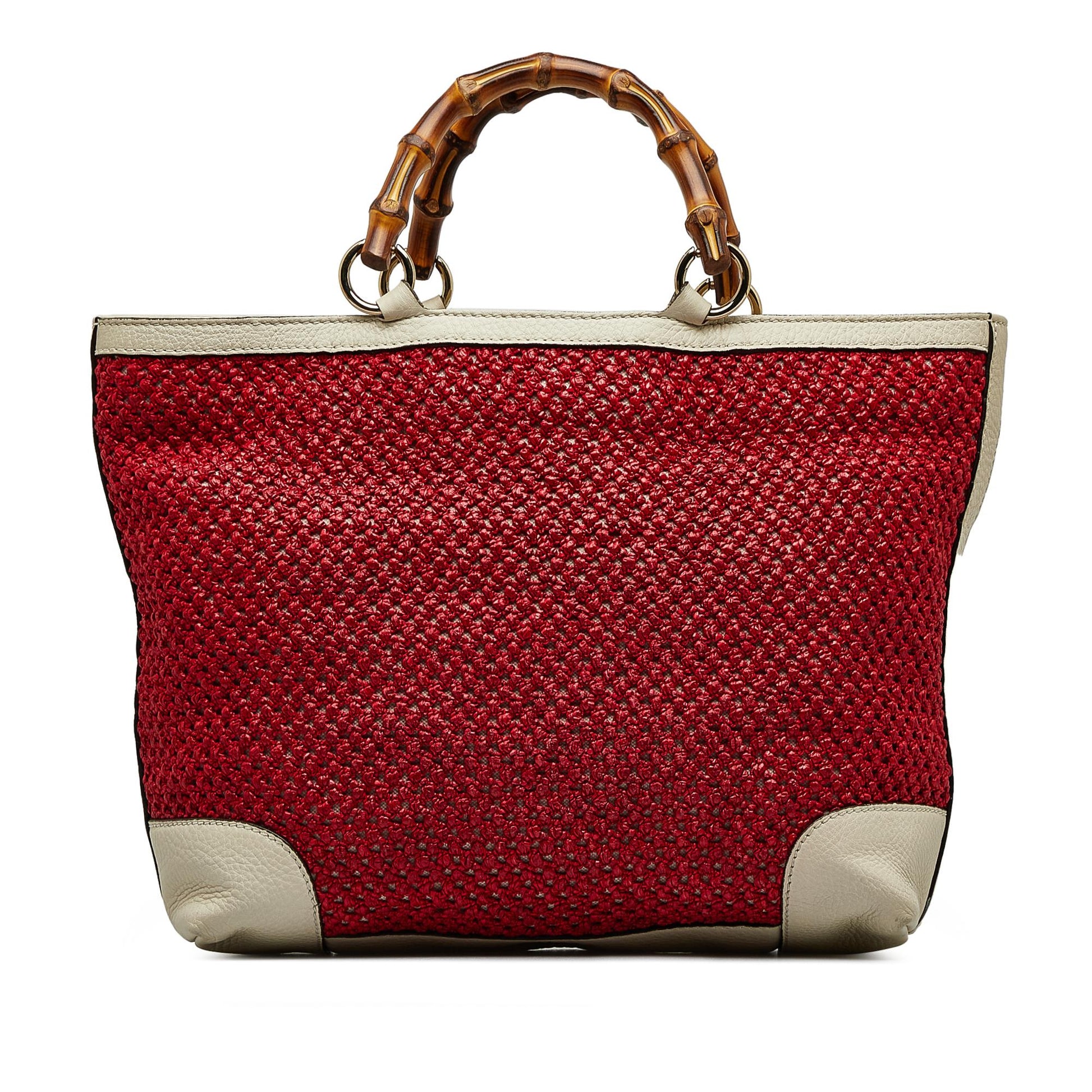 Gucci Bamboo Shopper SHG-huzjM4 Raffia Calf Red Medium Tote Bag