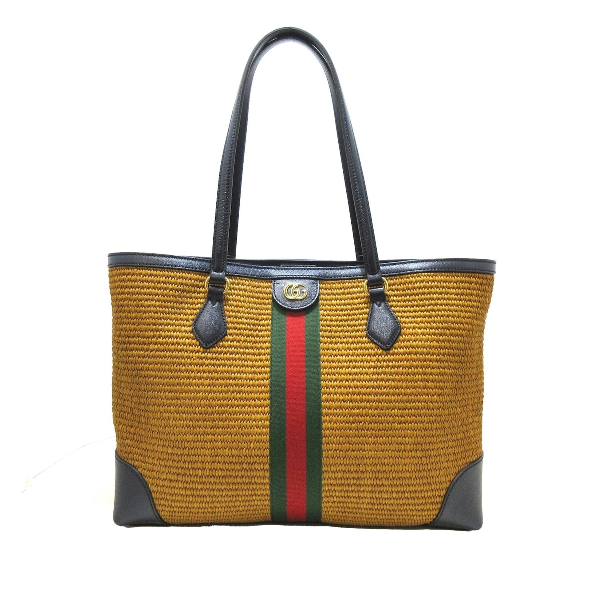 Gucci Ophidia SHG-prwlXI Raffia Calf Black Brown Tote Bag