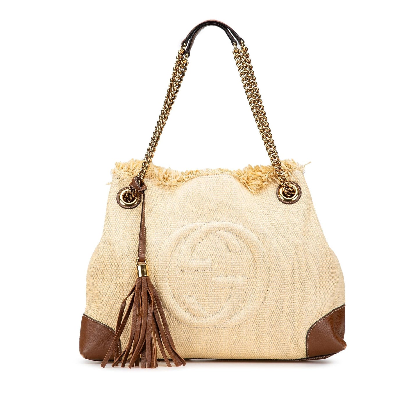 Gucci Soho Chain Raffia Calf Brown Medium Tote Bag