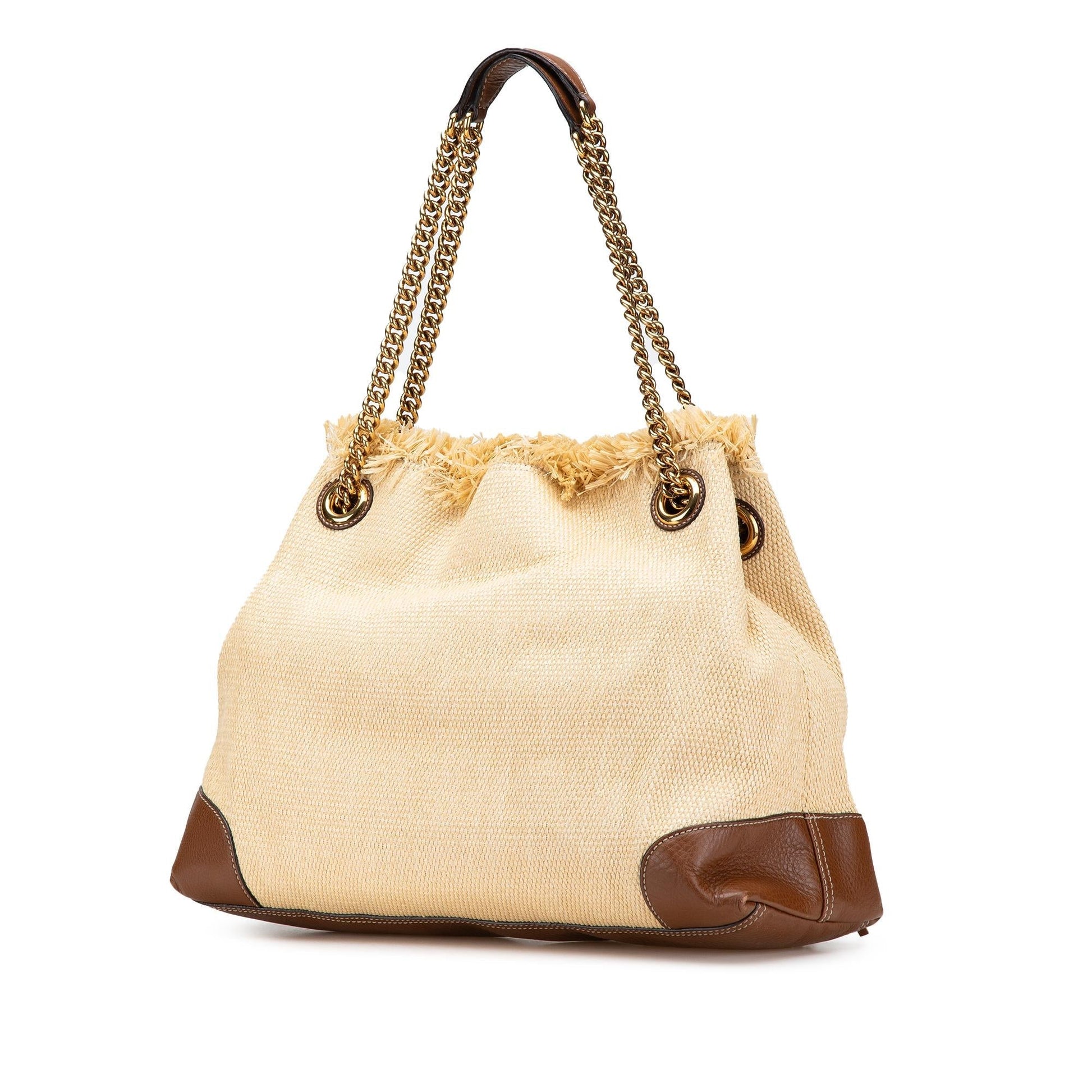 Gucci Soho Chain Raffia Calf Brown Medium Tote Bag