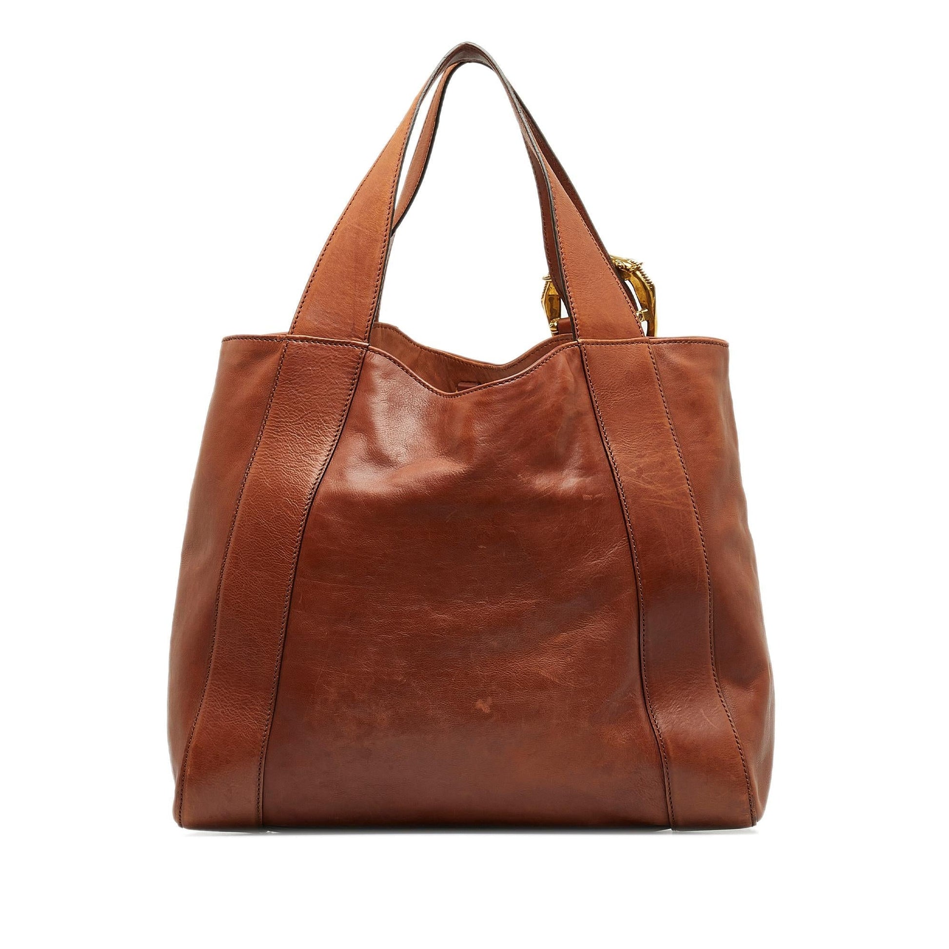 Gucci Ribot Horse Head SHG-4p uu Calf Brown Medium Tote Bag