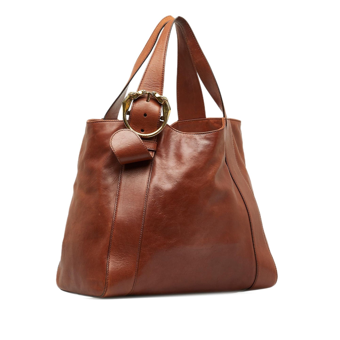 Gucci Ribot Horse Head SHG-4p uu Calf Brown Medium Tote Bag