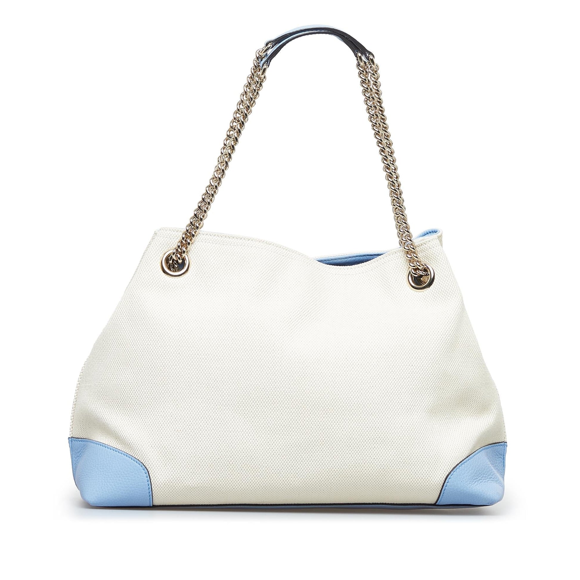 Gucci Soho SHG-F92qBE Canvas White Medium Chain Tote Bag