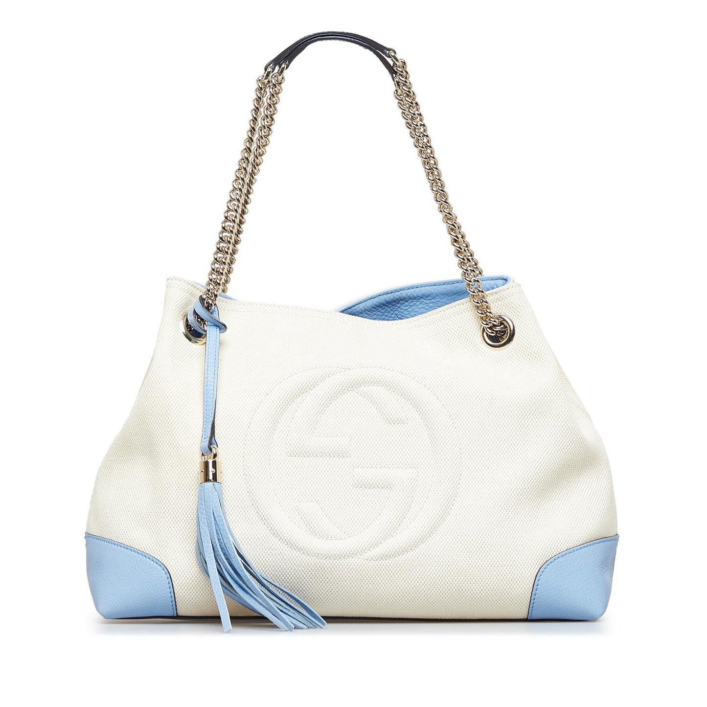 Gucci Soho SHG-F92qBE Canvas White Medium Chain Tote Bag