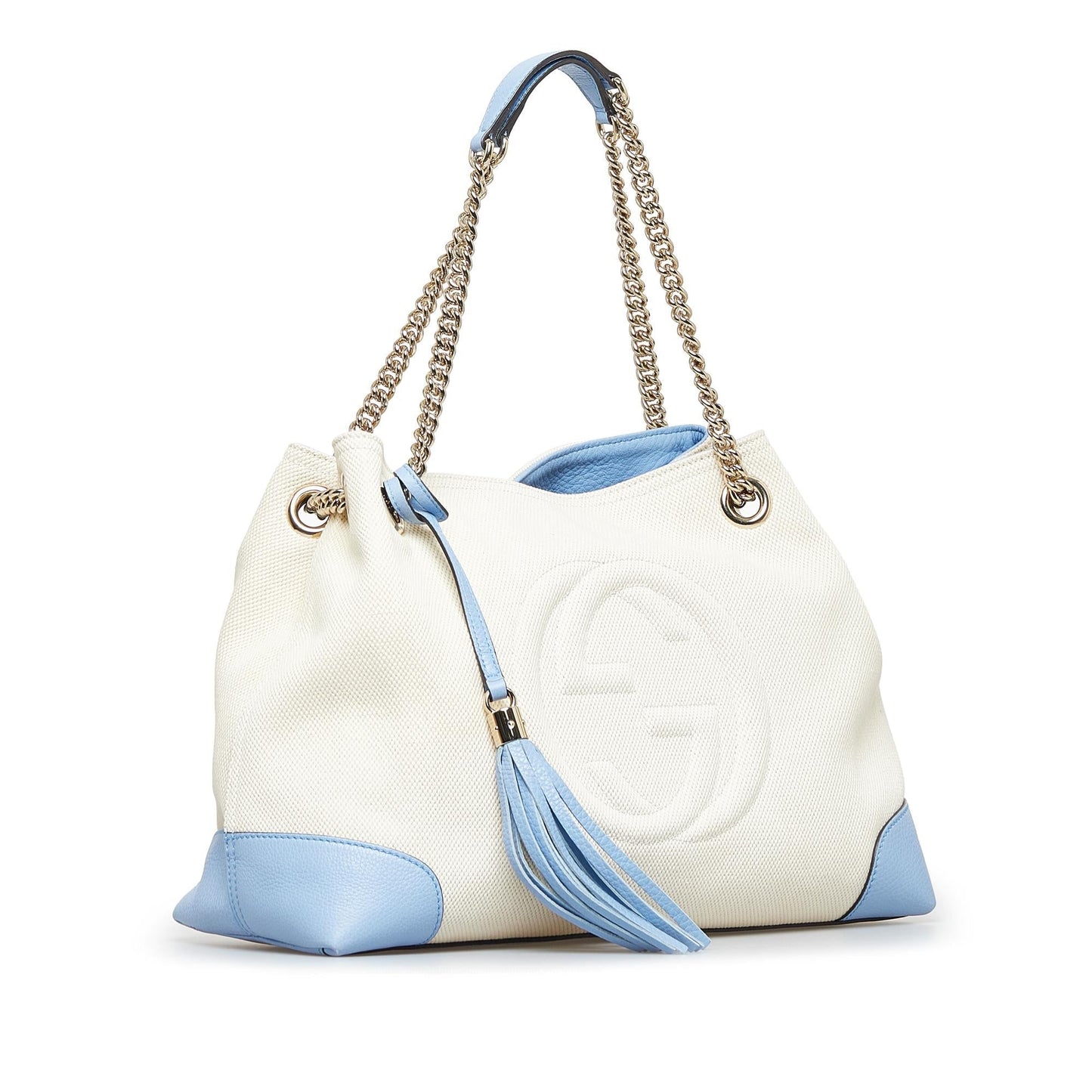 Gucci Soho SHG-F92qBE Canvas White Medium Chain Tote Bag