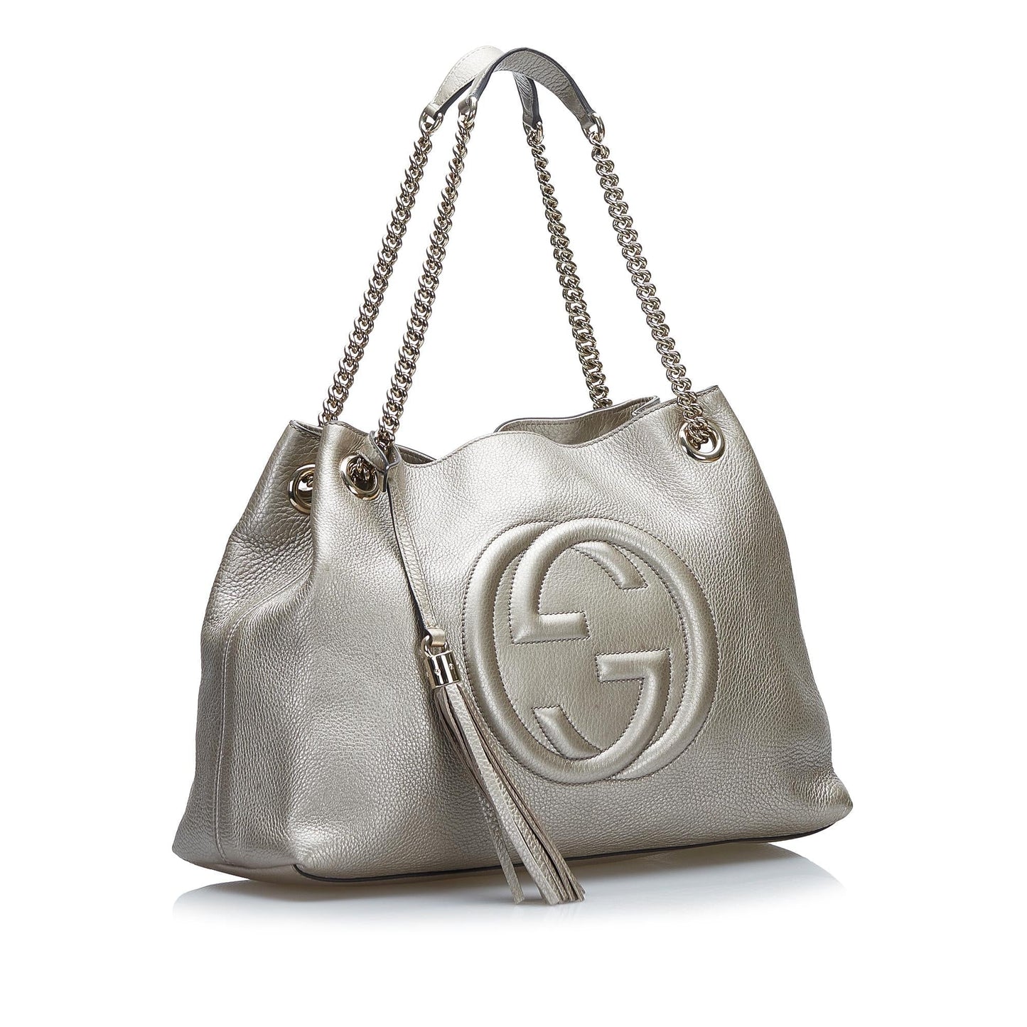 Gucci Soho SHG-F7uOCC Calf Silver Medium Chain Tote Bag