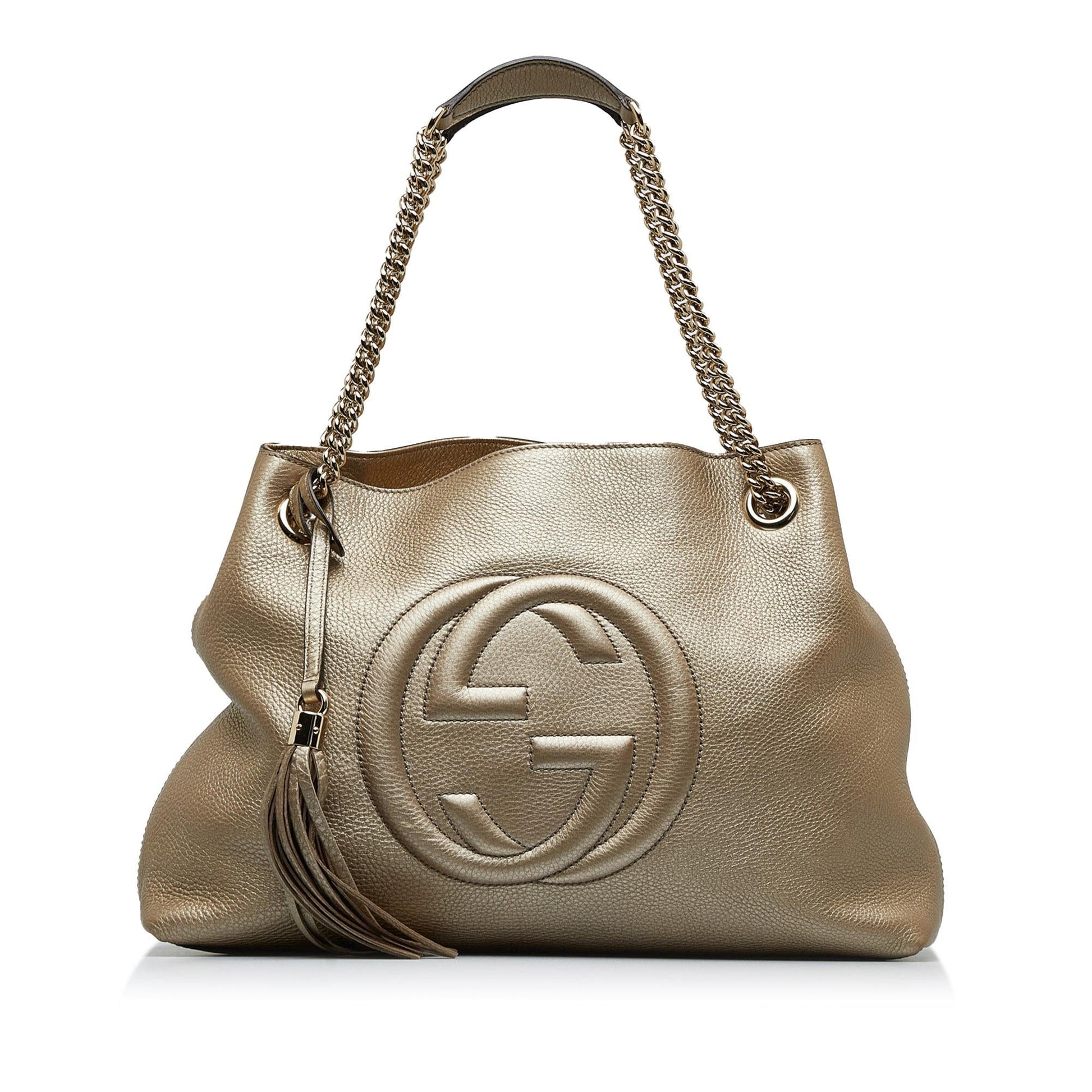 Gucci Soho SHG-C443qt Calf Gold Medium Chain Tote Bag