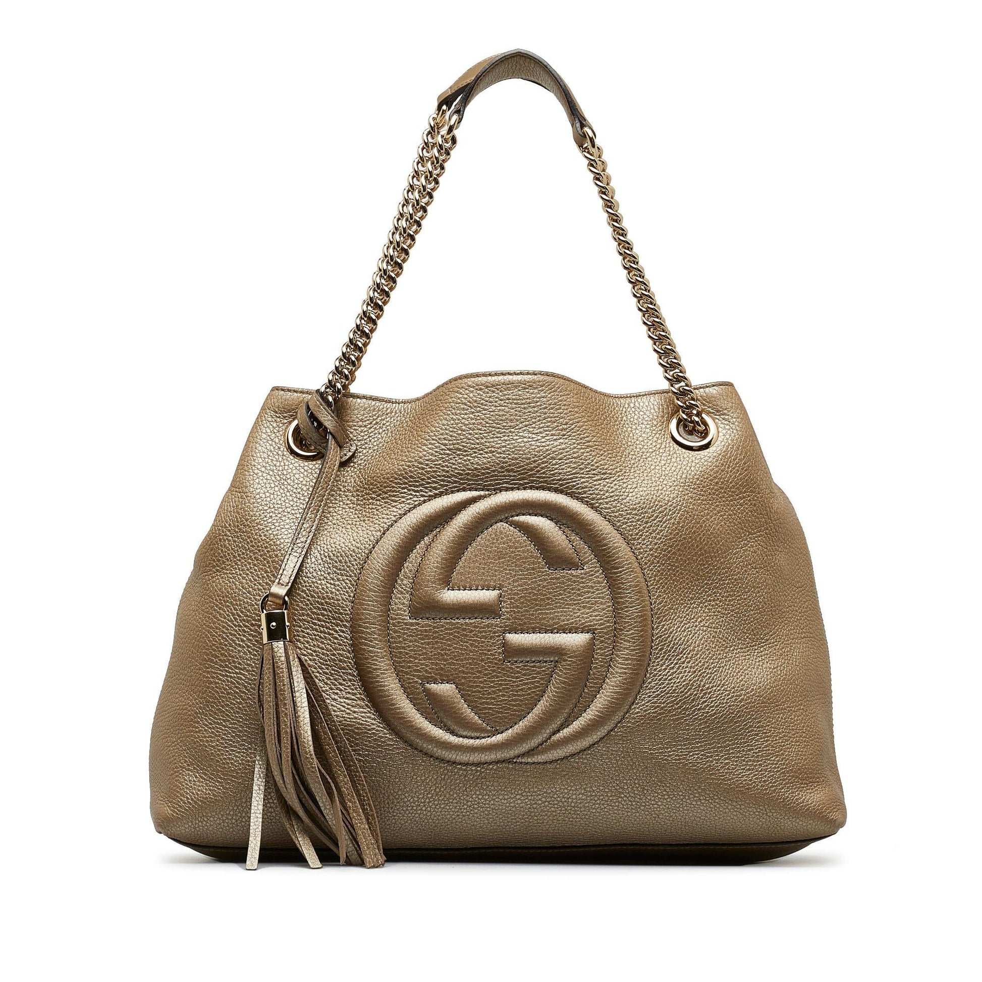 Gucci Soho SHG-TGOZFu Calf Gold Medium Chain Tote Bag