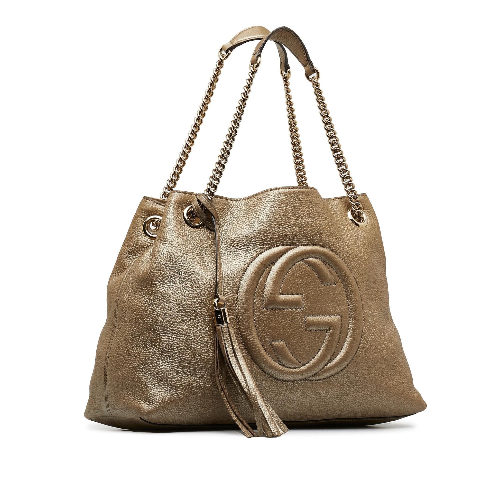 Gucci Soho SHG-TGOZFu Calf Gold Medium Chain Tote Bag