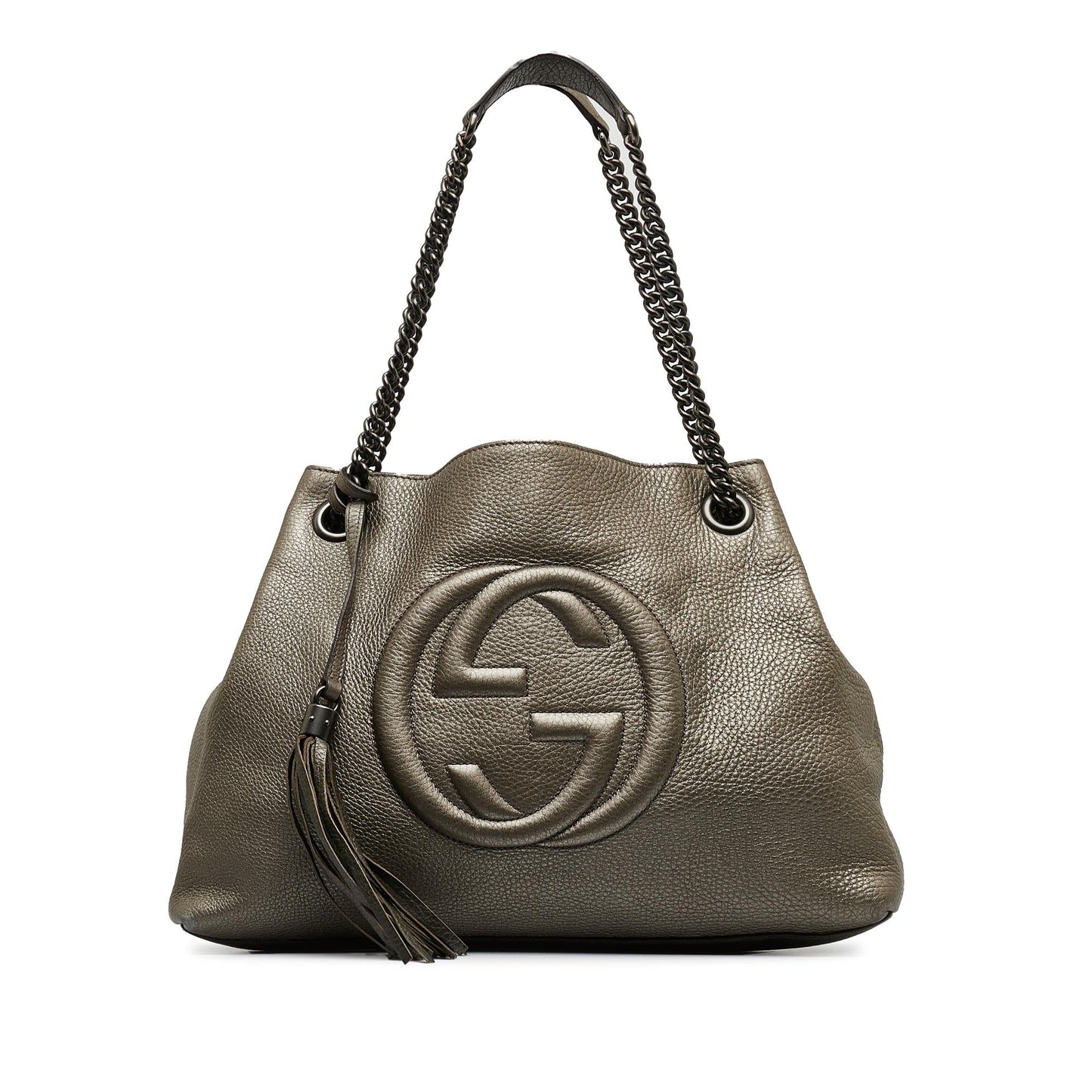 Gucci Soho SHG-ngwZOe Calf Silver Medium Chain Tote Bag