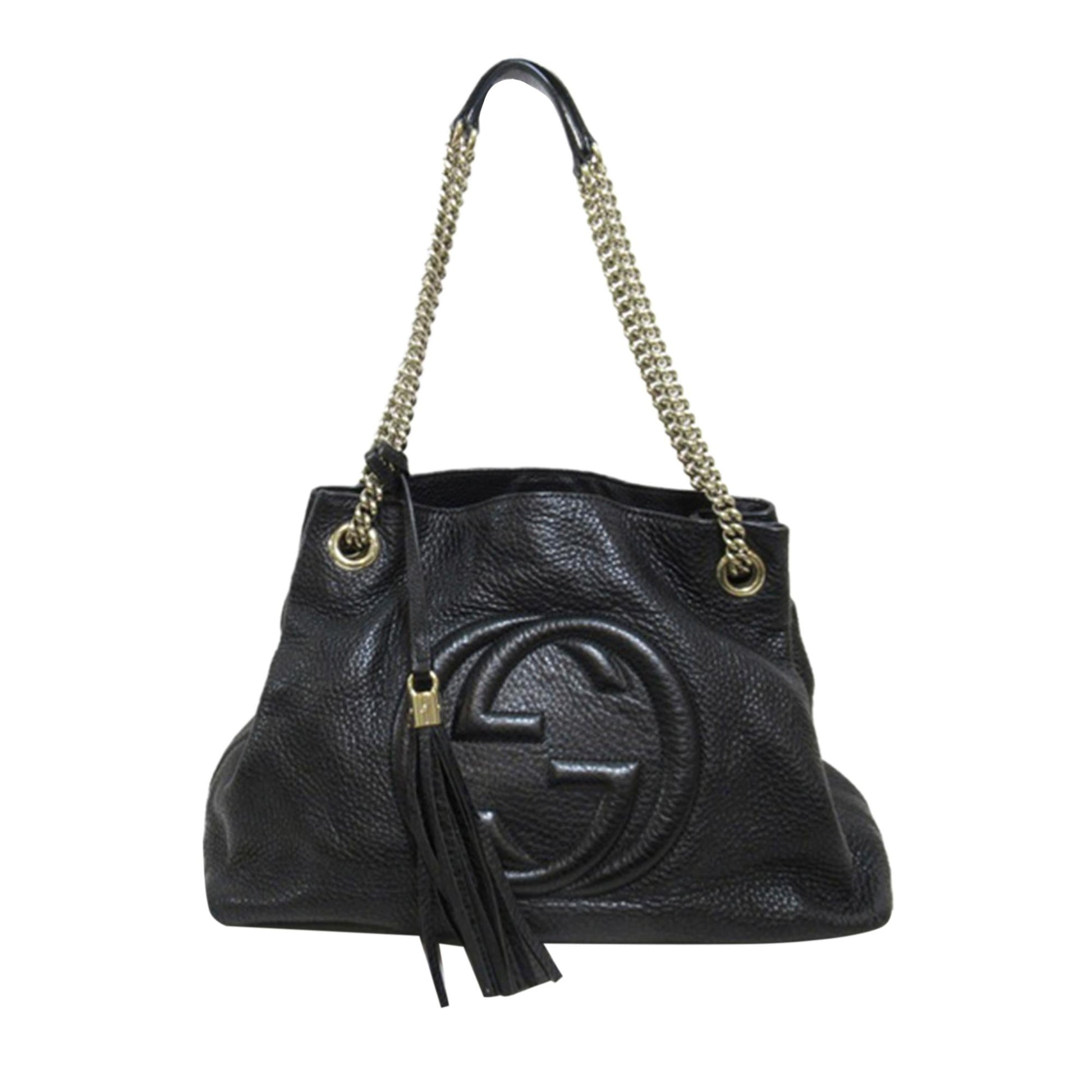 Gucci Soho SHG-RyFhu1 Calf Black Medium Chain Tote Bag