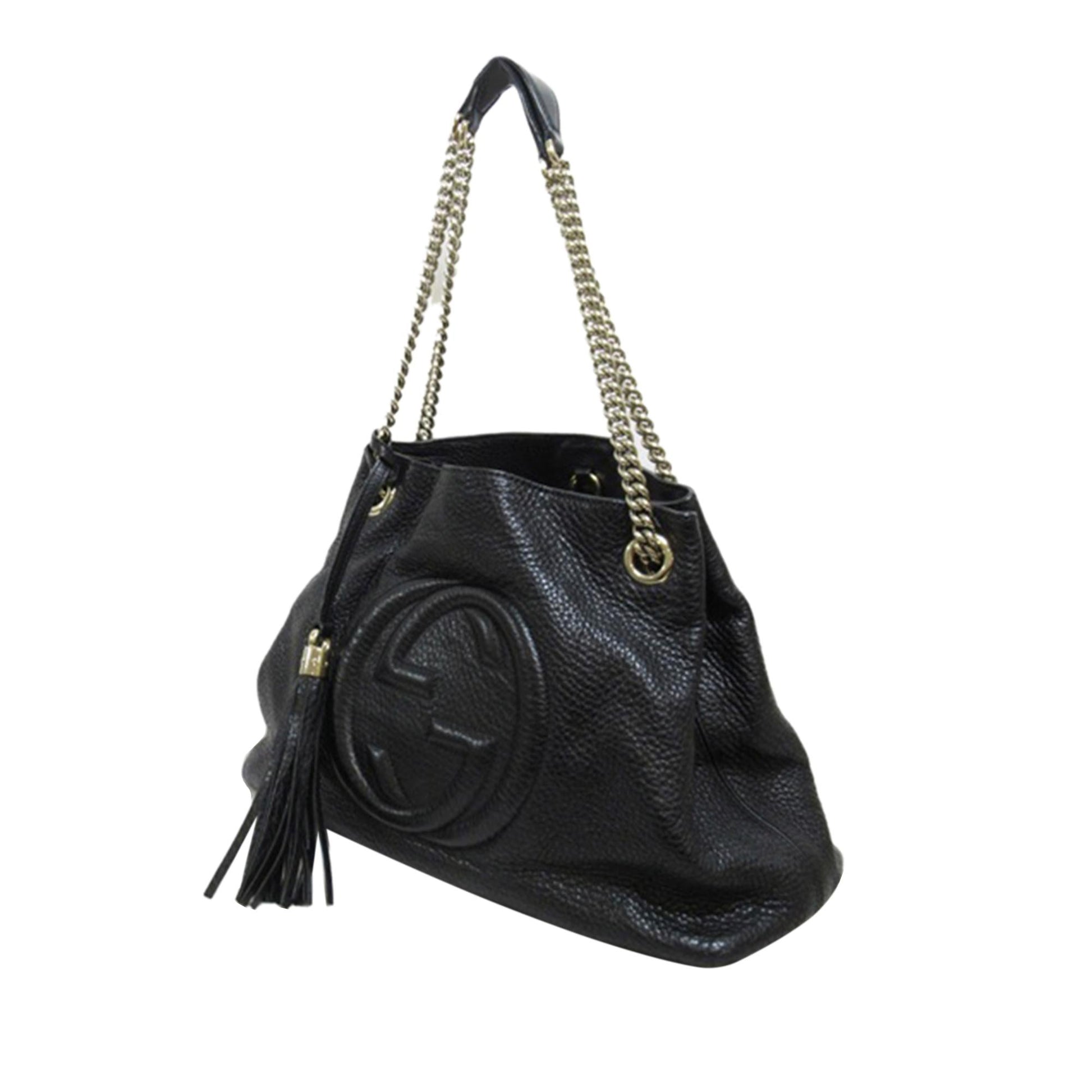 Gucci Soho SHG-RyFhu1 Calf Black Medium Chain Tote Bag