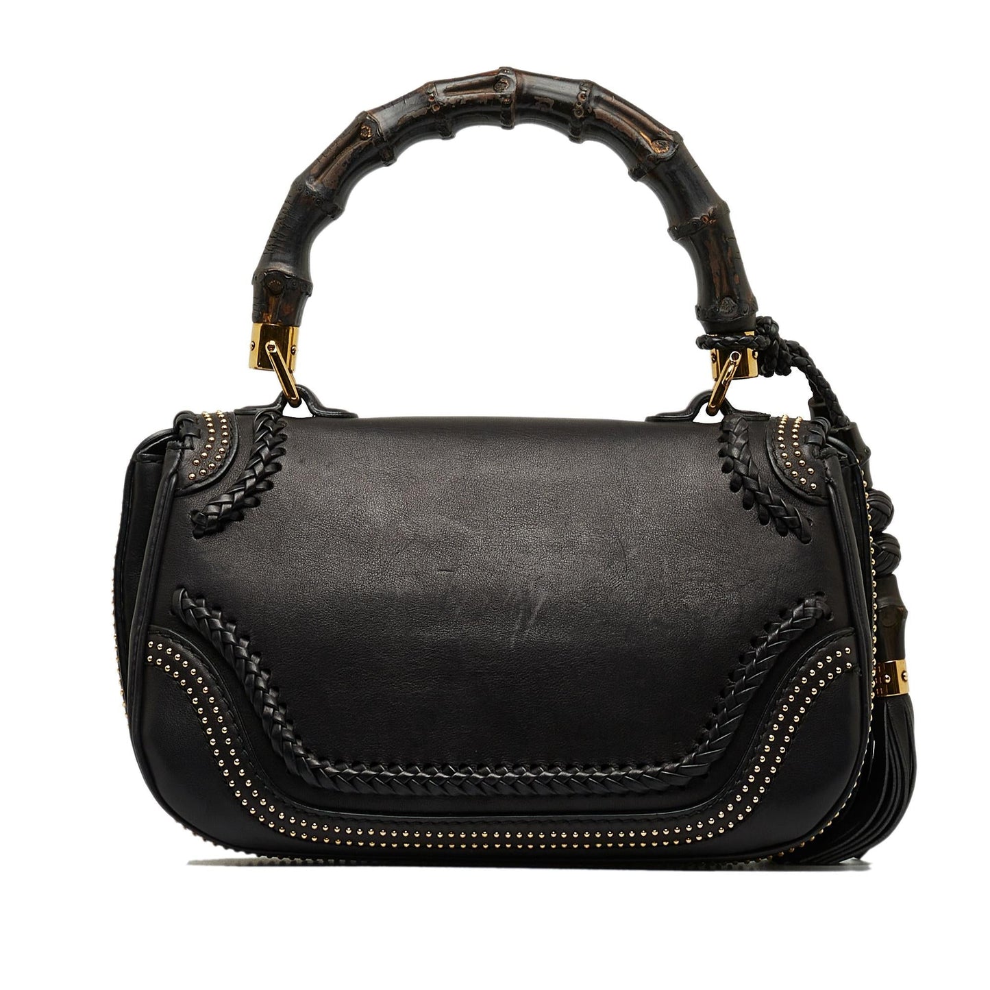 Gucci Studded New Bamboo Tassel SHG-LOkrtI Calf Black Medium Satchel Bag