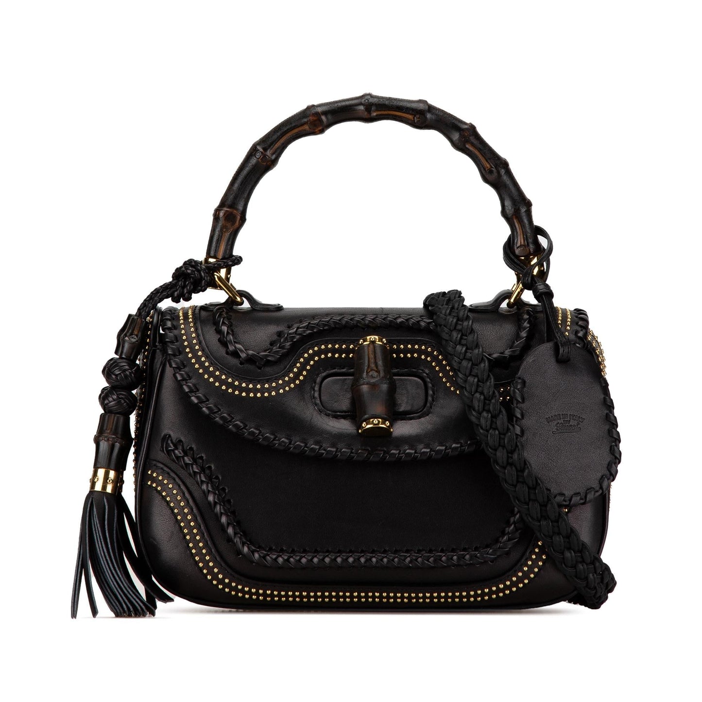 Gucci Studded New Bamboo Tassel SHG-QZ6Rq6 Calf Black Medium Satchel Bag