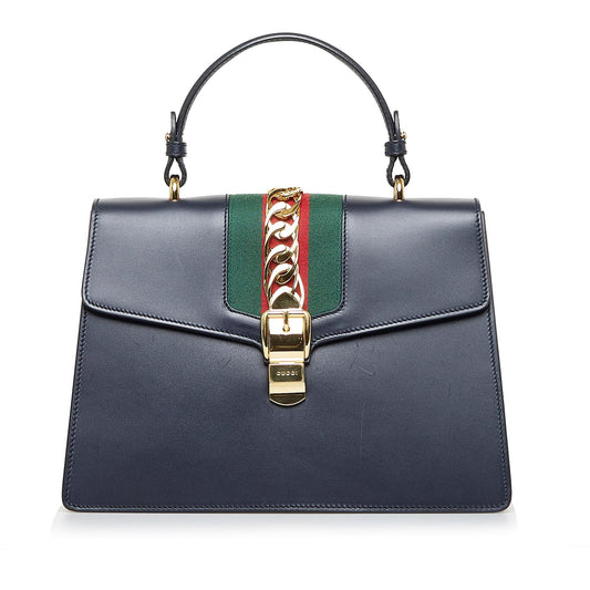 Gucci Sylvie SHG-xoqKeR Leather Calf Black Medium Satchel Bag