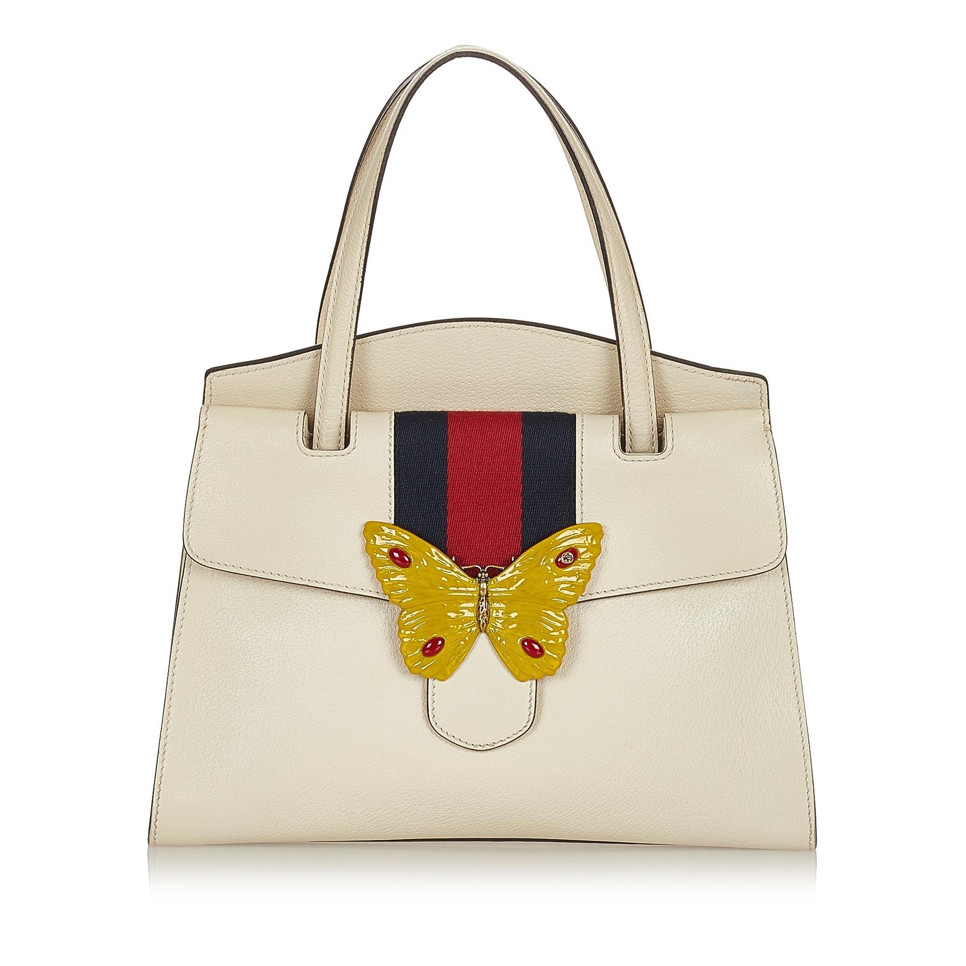 Gucci Web Linea Butterfly Totem SHG Calf White Medium Tote Bag